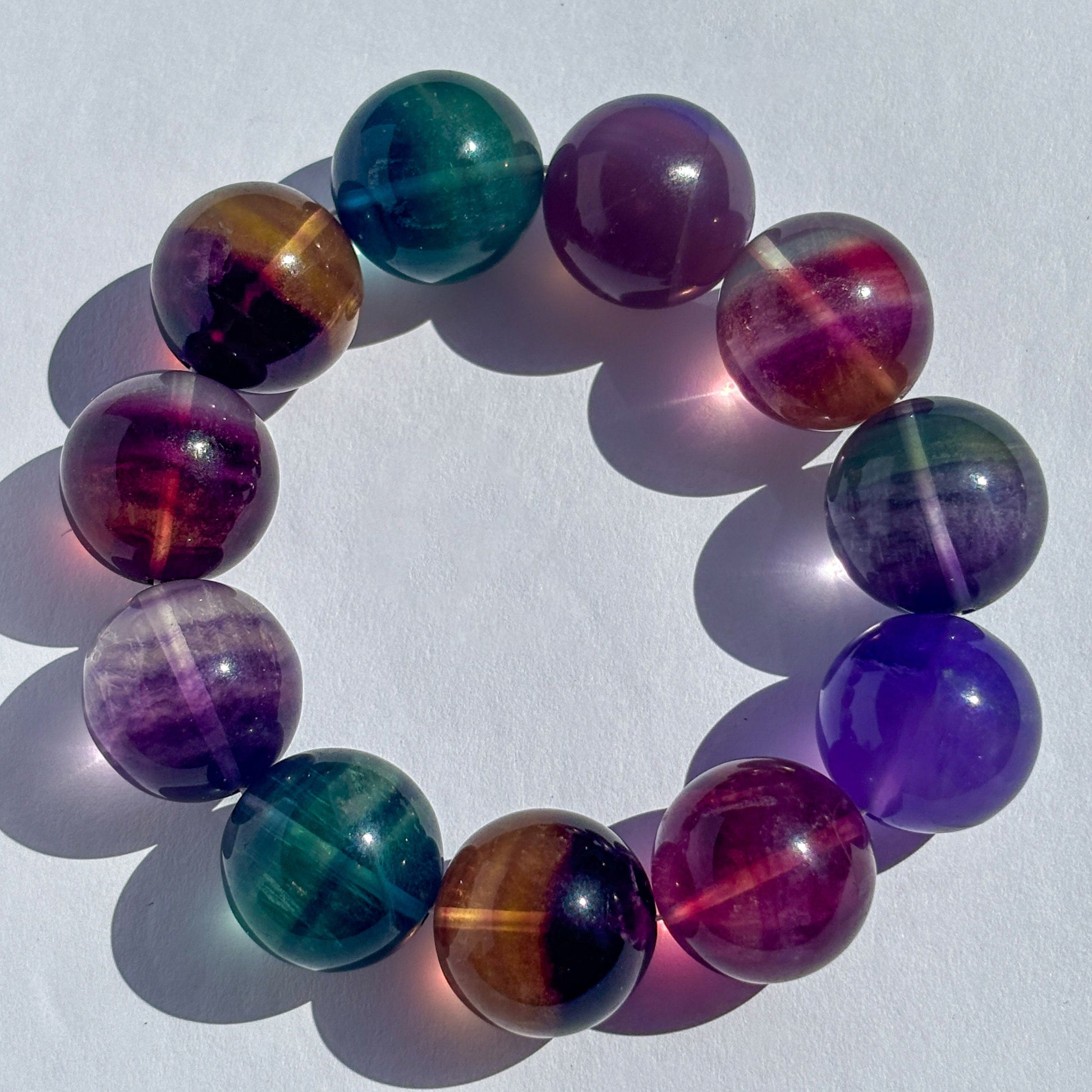 Rainbow Fluorite Large Chunky Crystal Bracelet