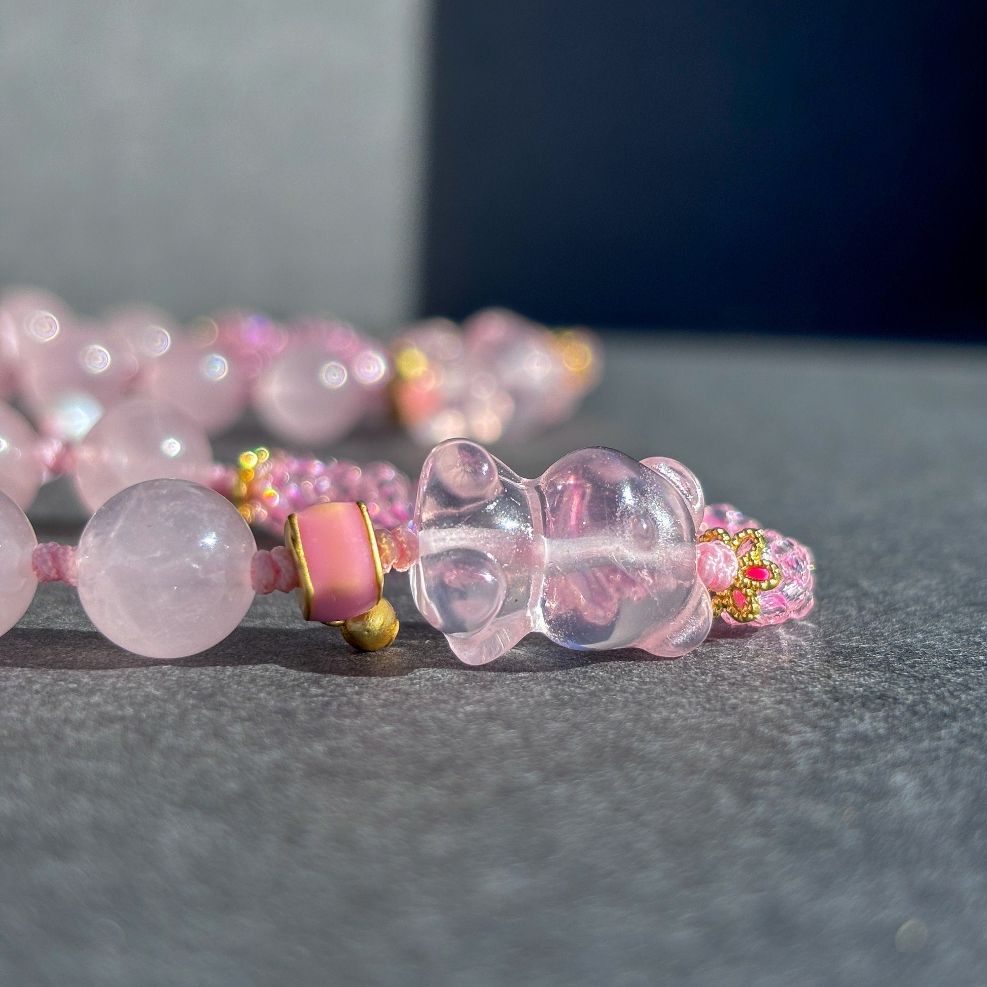 Cute Teddy Bear Rose Quartz Crystal Adjustable Bracelet