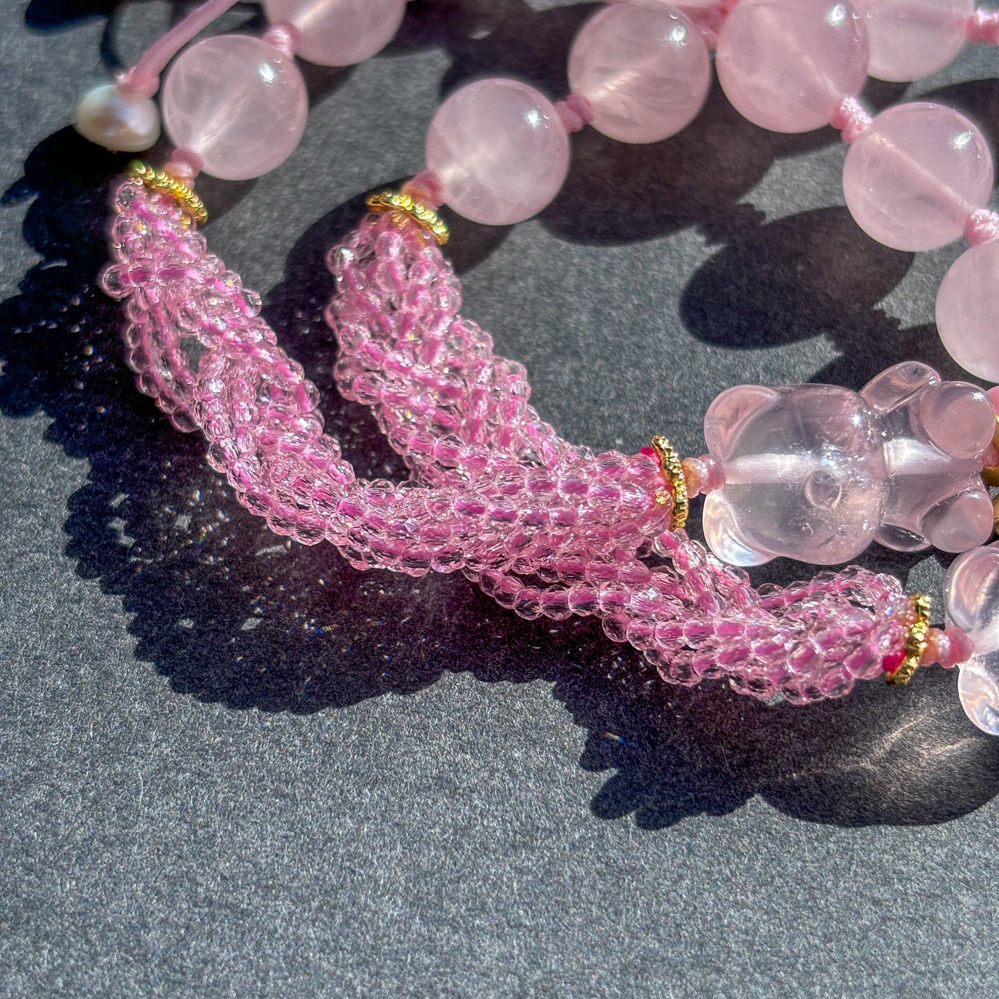 Cute Teddy Bear Rose Quartz Crystal Adjustable Bracelet