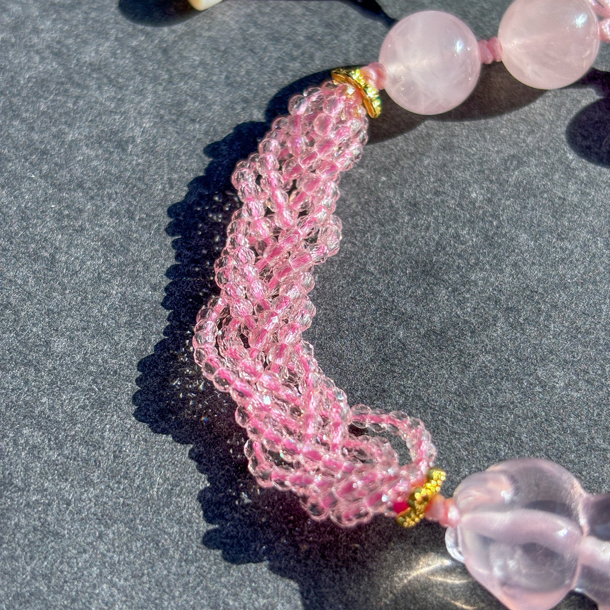 Cute Teddy Bear Rose Quartz Crystal Adjustable Bracelet