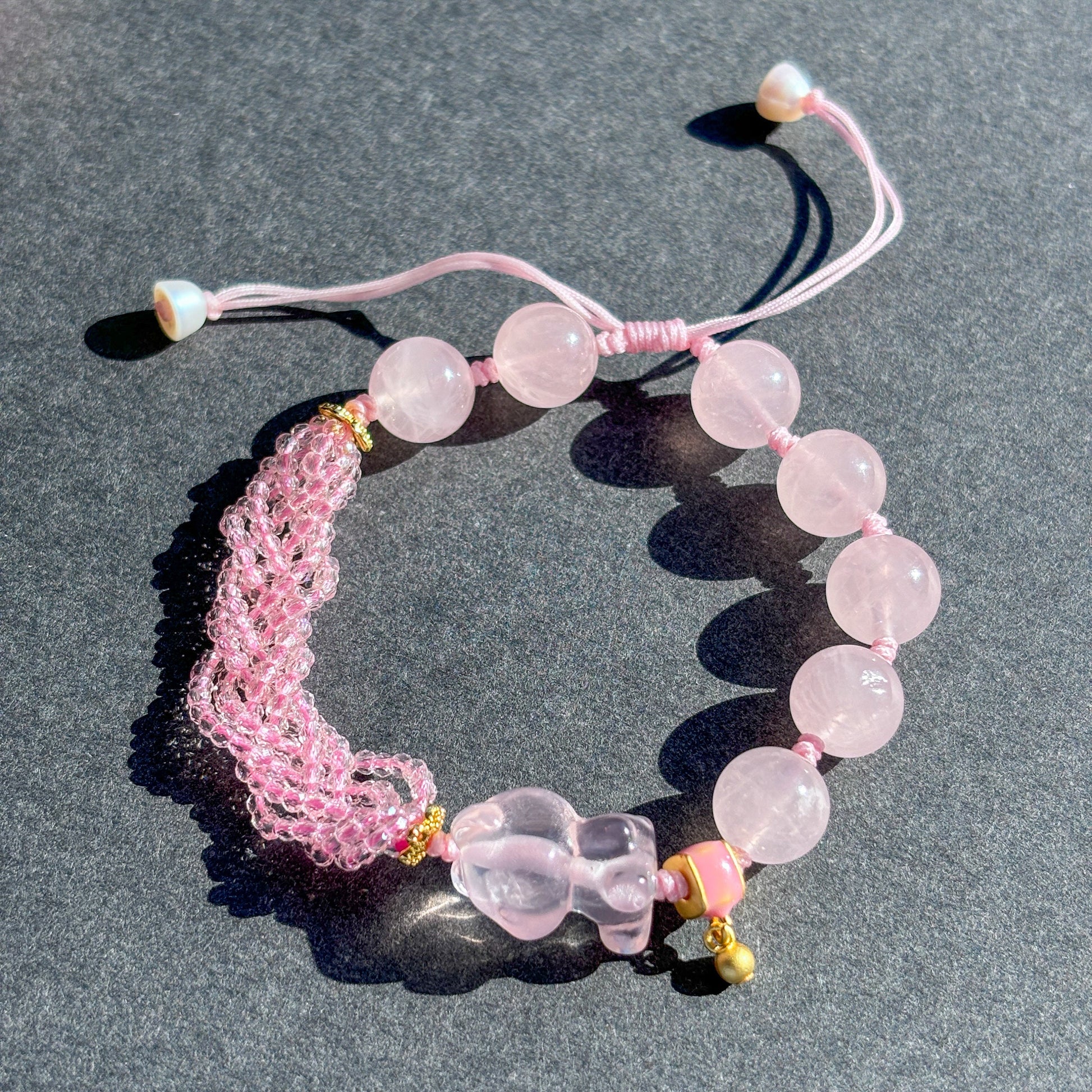 Cute Teddy Bear Rose Quartz Crystal Adjustable Bracelet