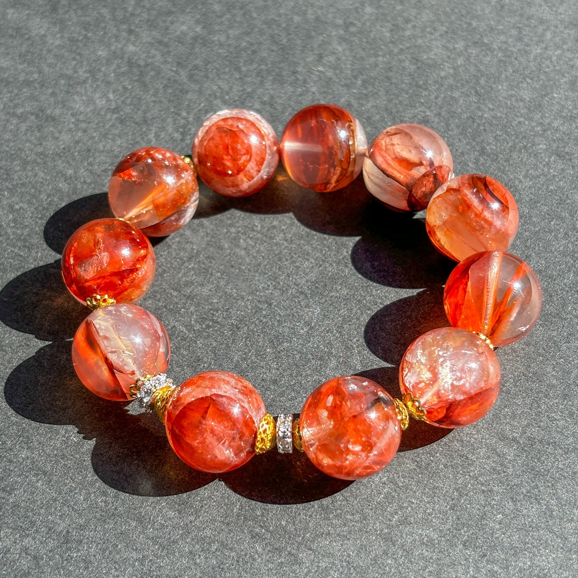 Fire Quartz Red Hematoid Crystal Chunky Bracelet