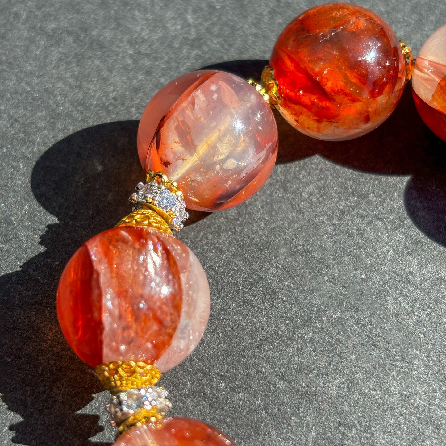 Fire Quartz Red Hematoid Crystal Chunky Bracelet