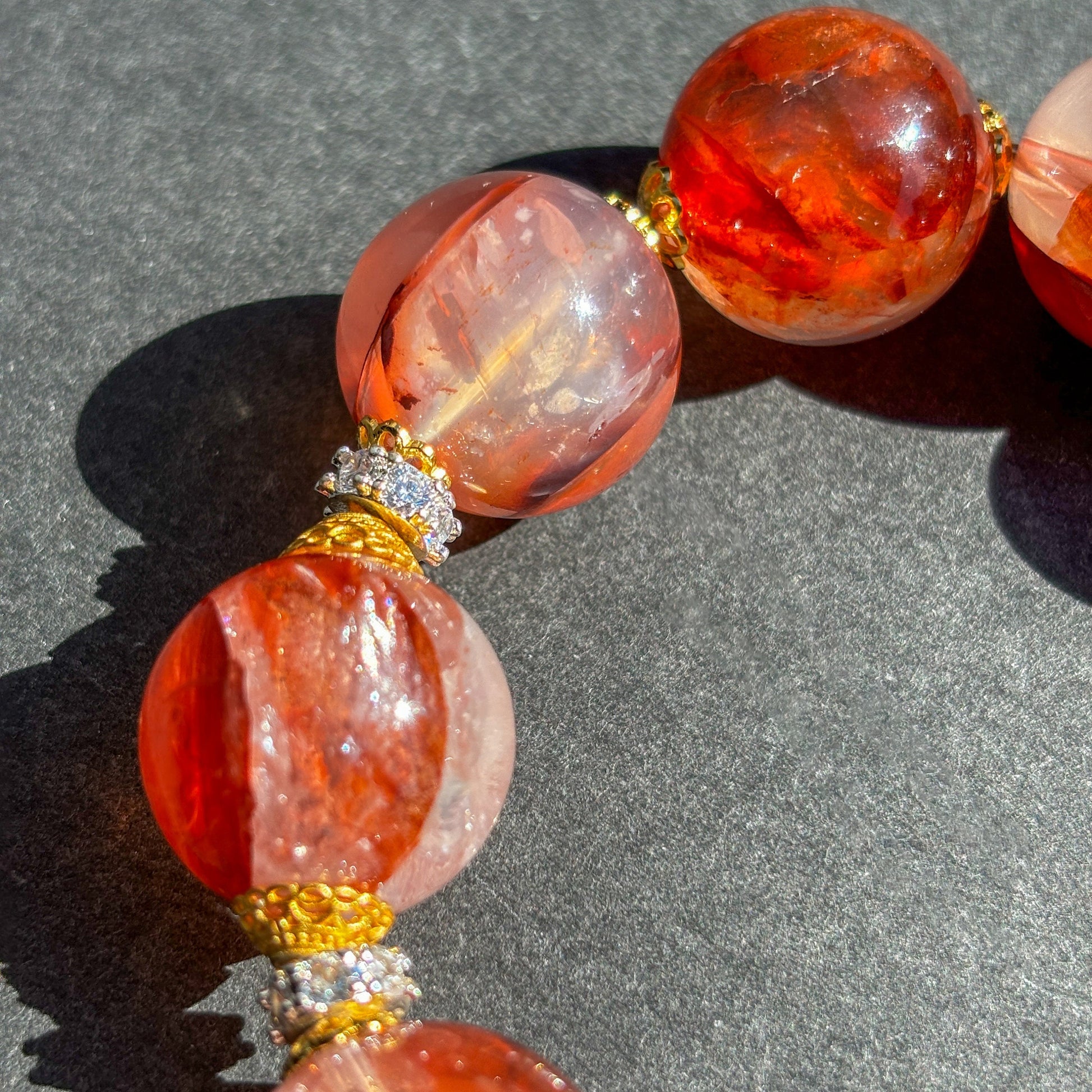 Fire Quartz Red Hematoid Crystal Chunky Bracelet