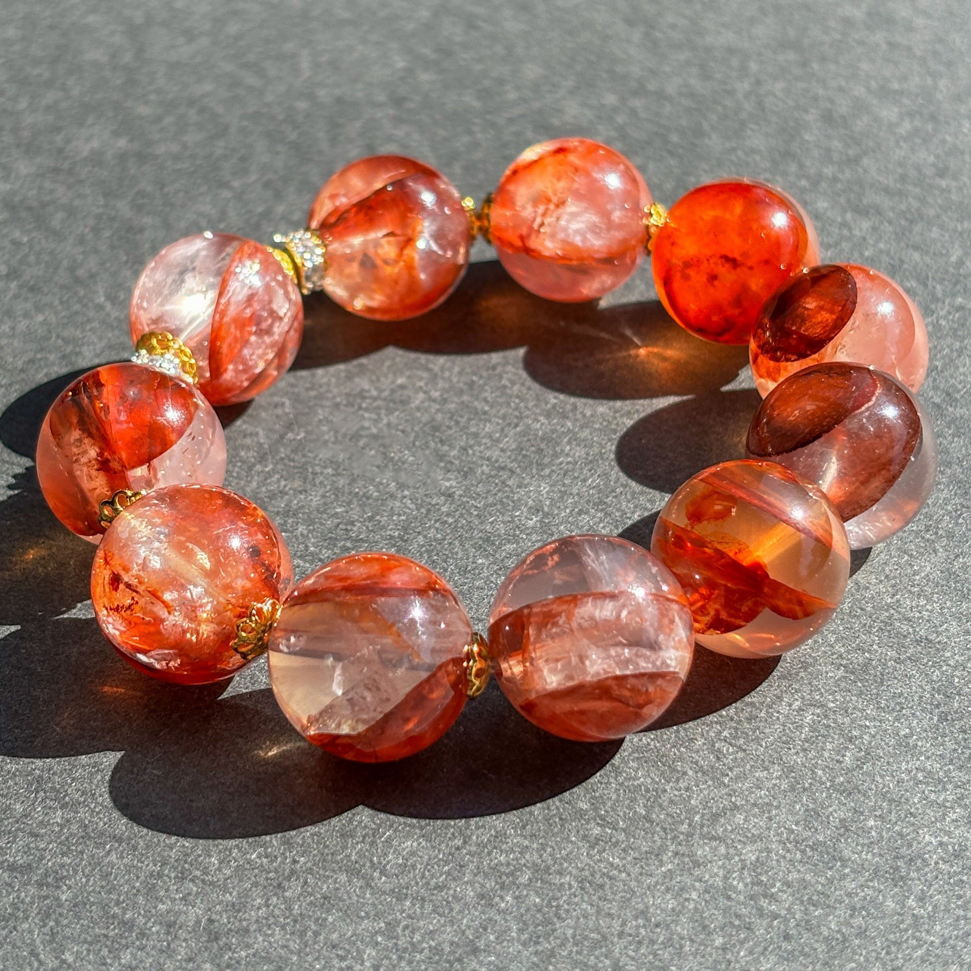 Fire Quartz Red Hematoid Crystal Chunky Bracelet
