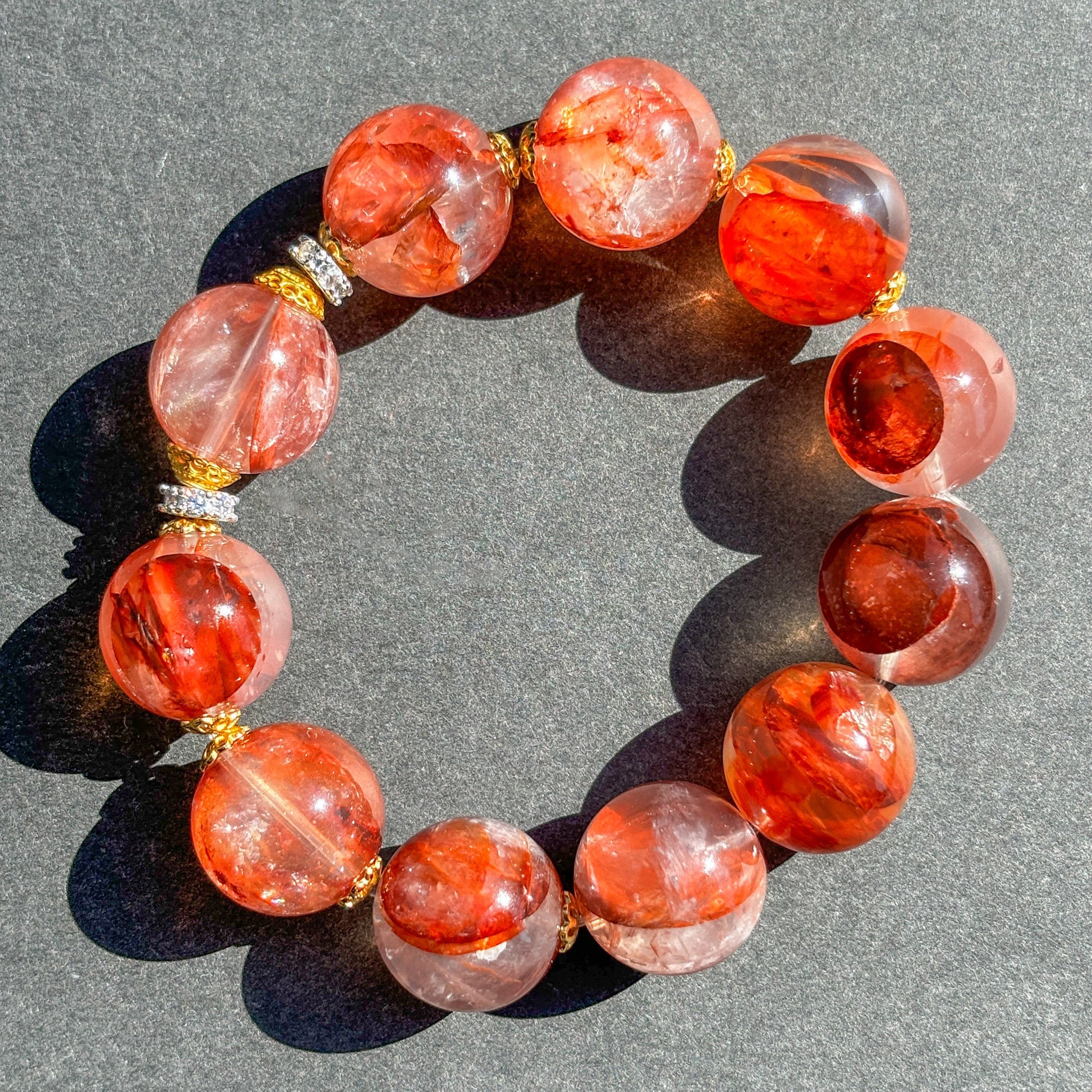 Fire Quartz Red Hematoid Crystal Chunky Bracelet