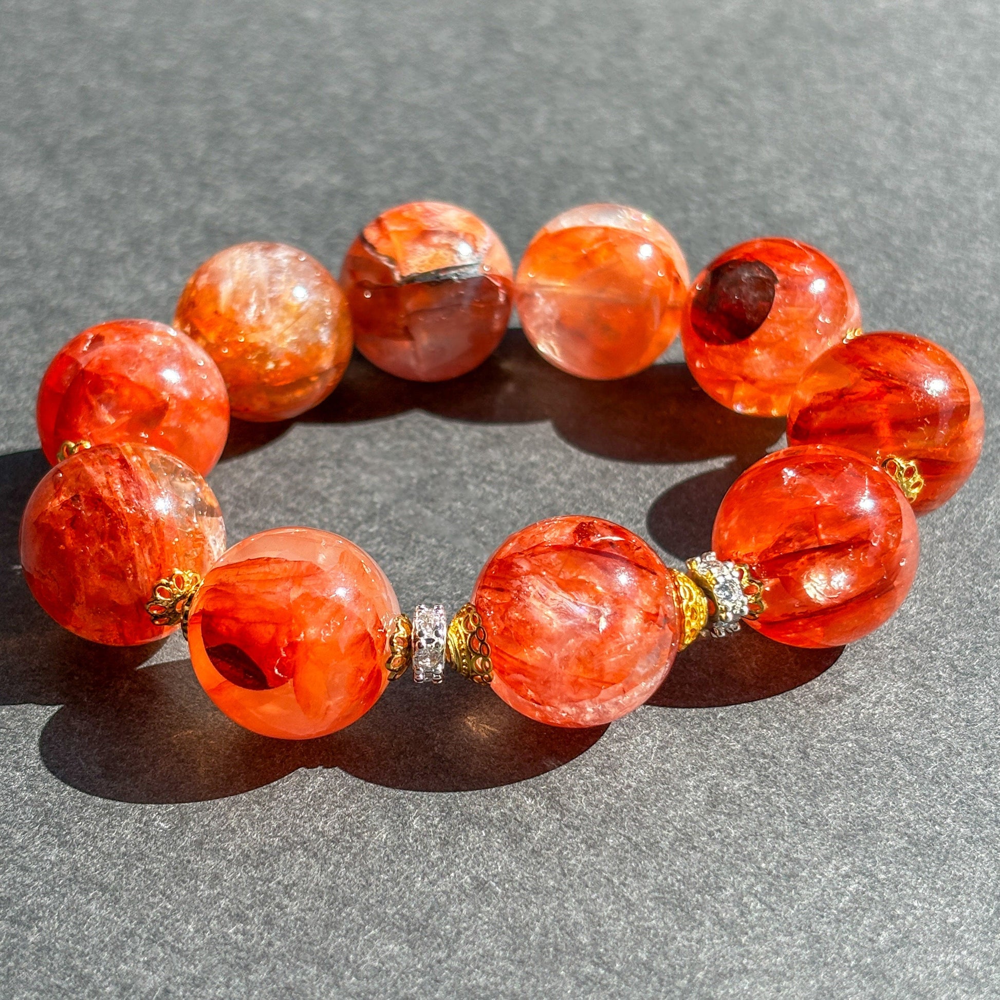Fire Quartz Red Hematoid Chunky Crystal Bracelet