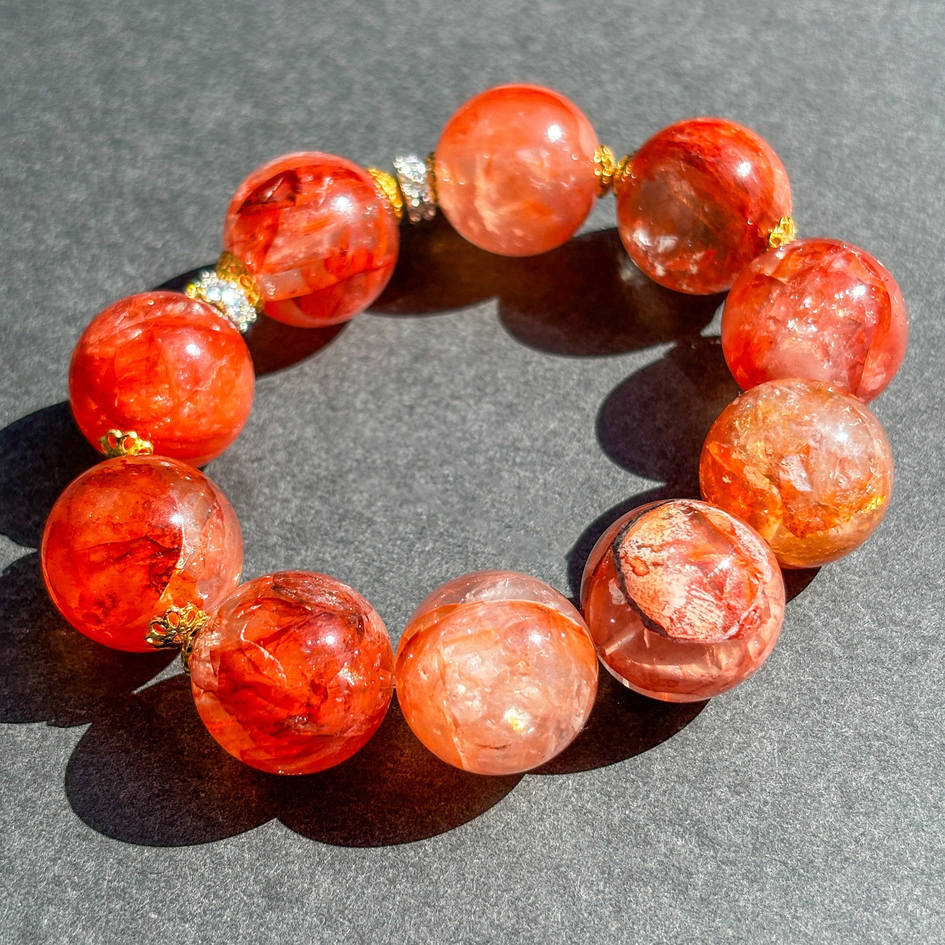 Fire Quartz Red Hematoid Chunky Crystal Bracelet