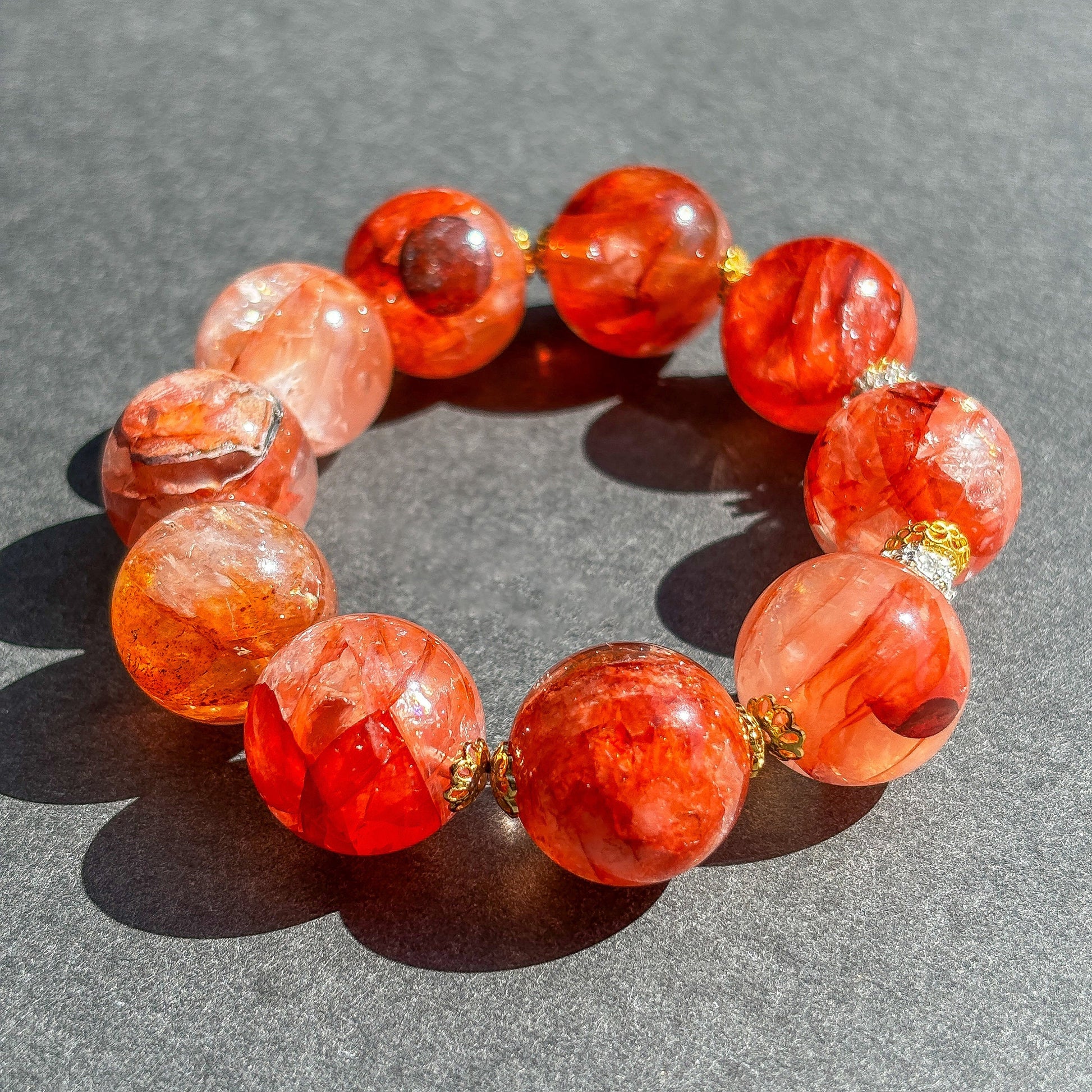 Fire Quartz Red Hematoid Chunky Crystal Bracelet