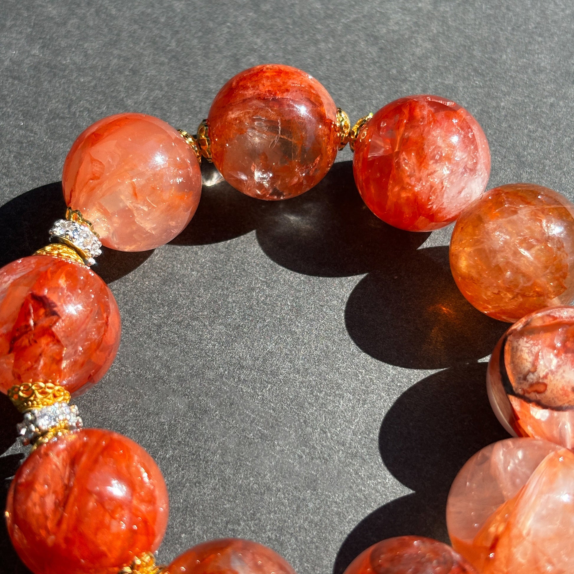 Fire Quartz Red Hematoid Chunky Crystal Bracelet