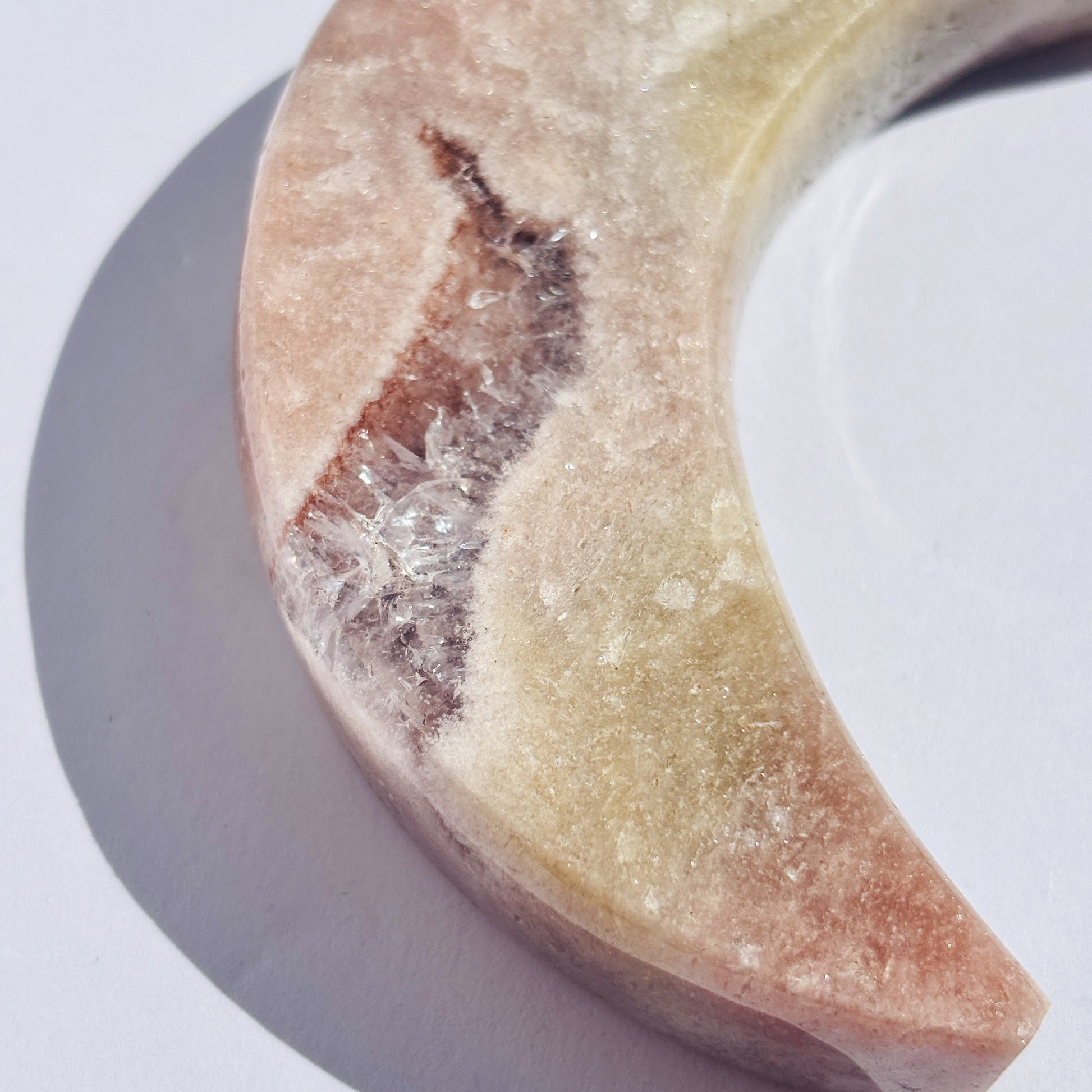 Pink Amethyst Crystal Moon Carving Stone Sculpture