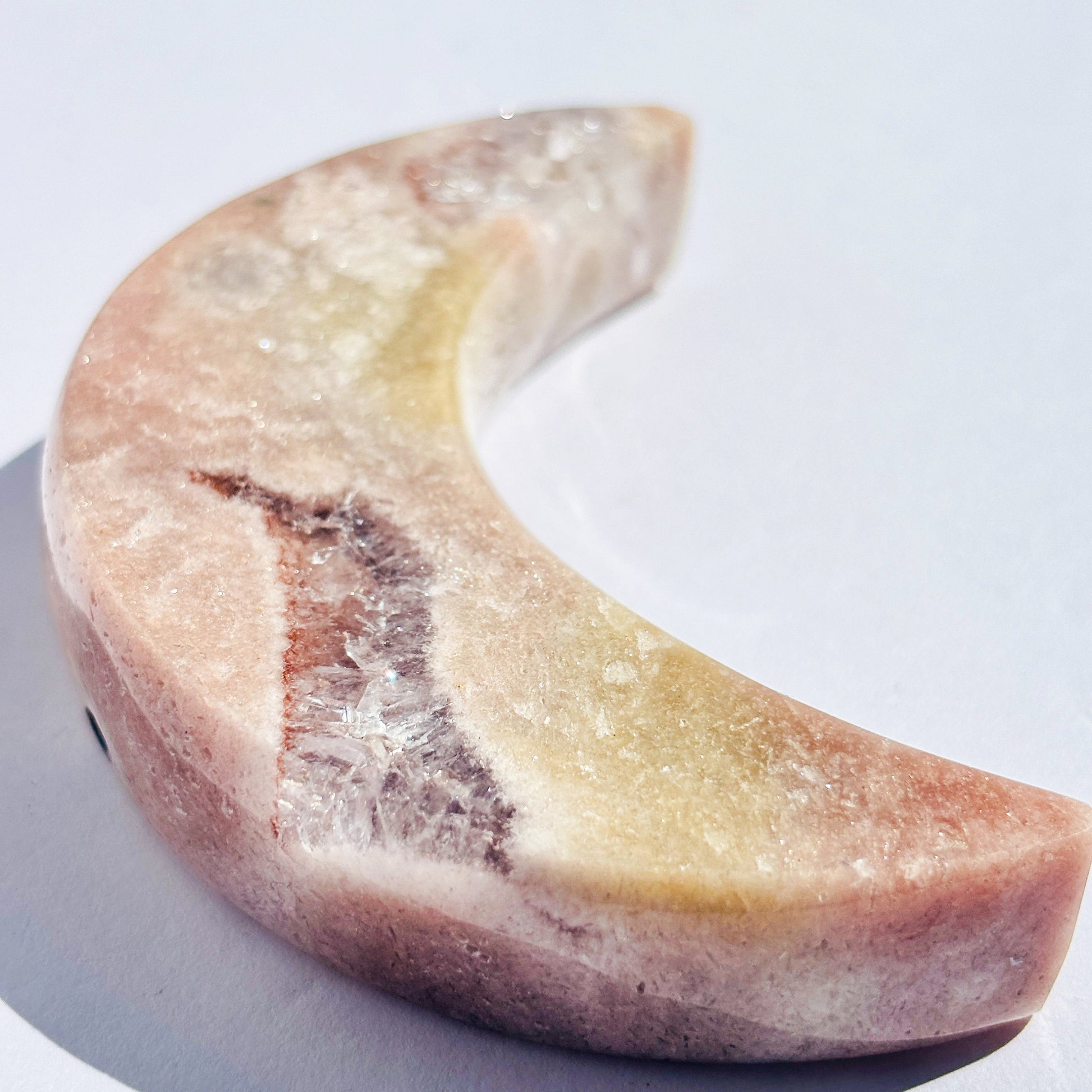 Pink Amethyst Crystal Moon Carving Stone Sculpture