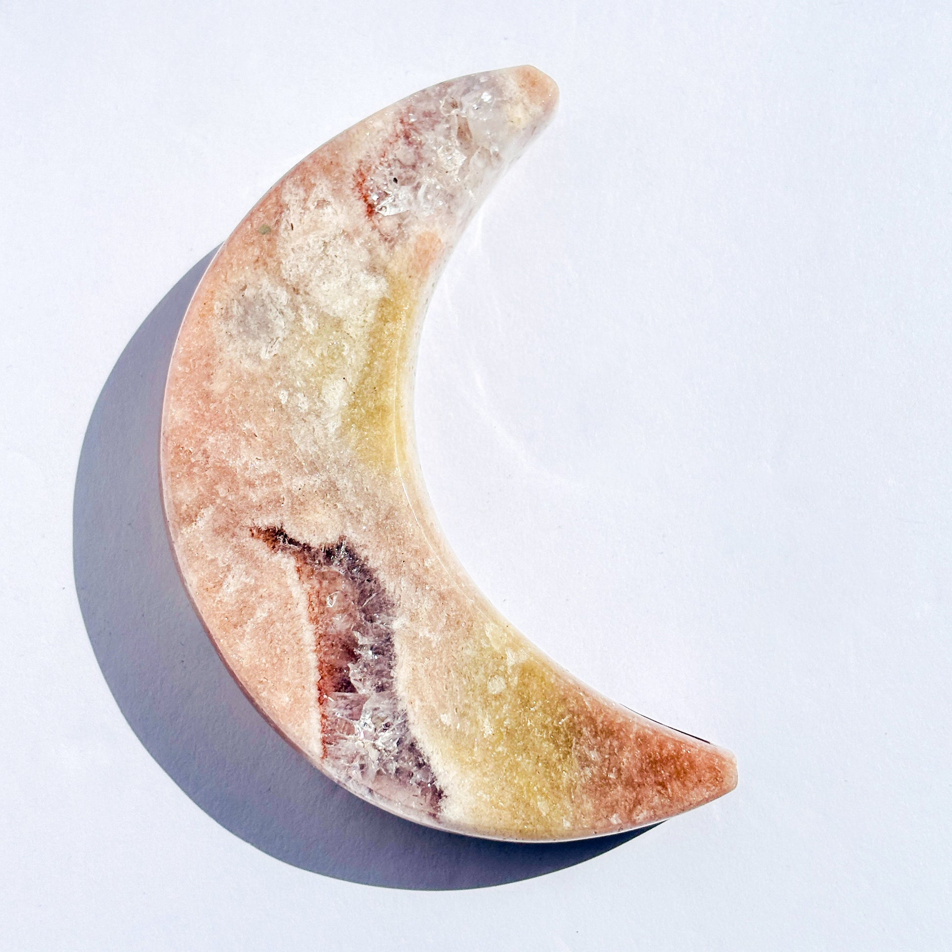 Pink Amethyst Crystal Moon Carving Stone Sculpture