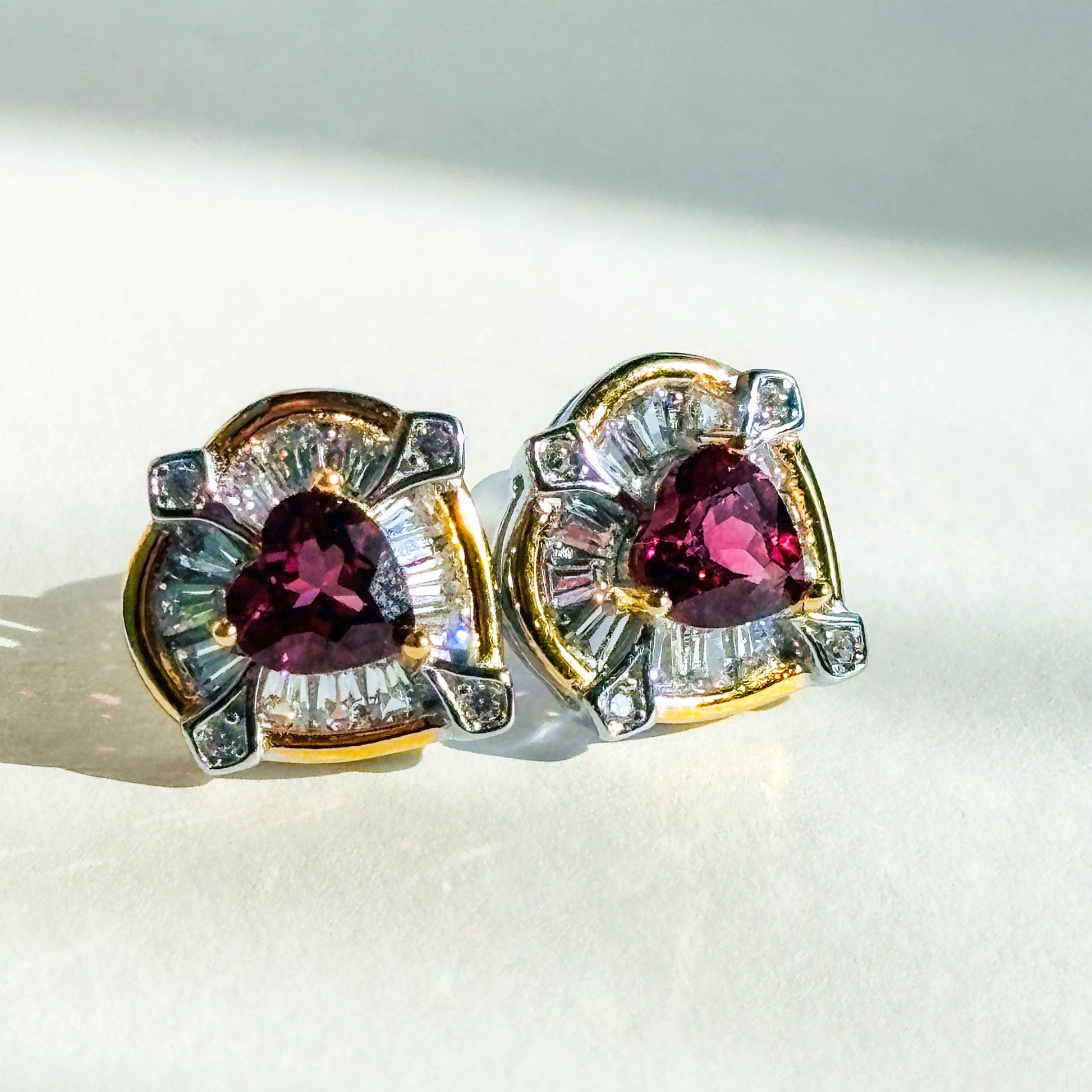 Purple Garnet and Moissanite Sterling Silver Earrings