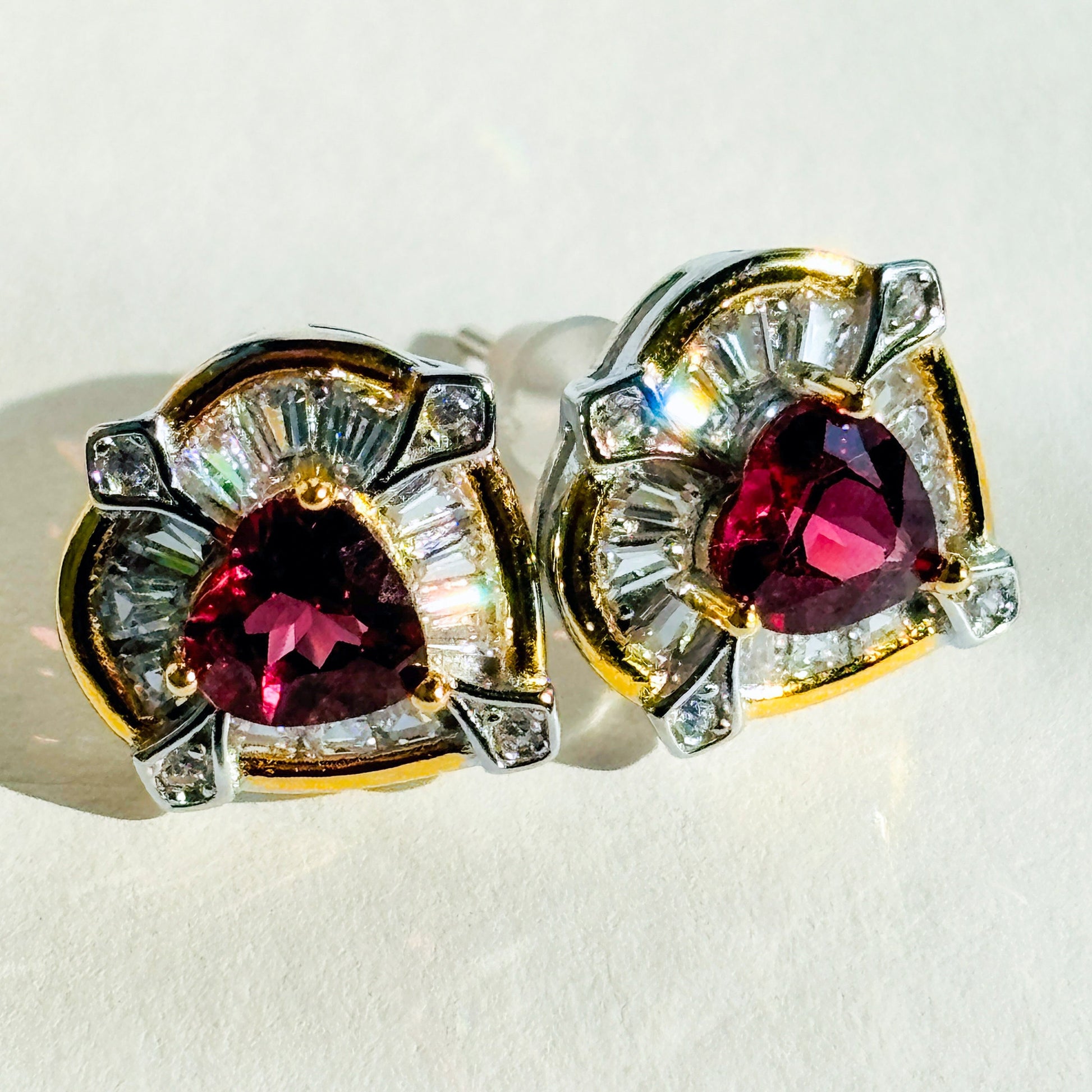 Purple Garnet and Moissanite Sterling Silver Earrings