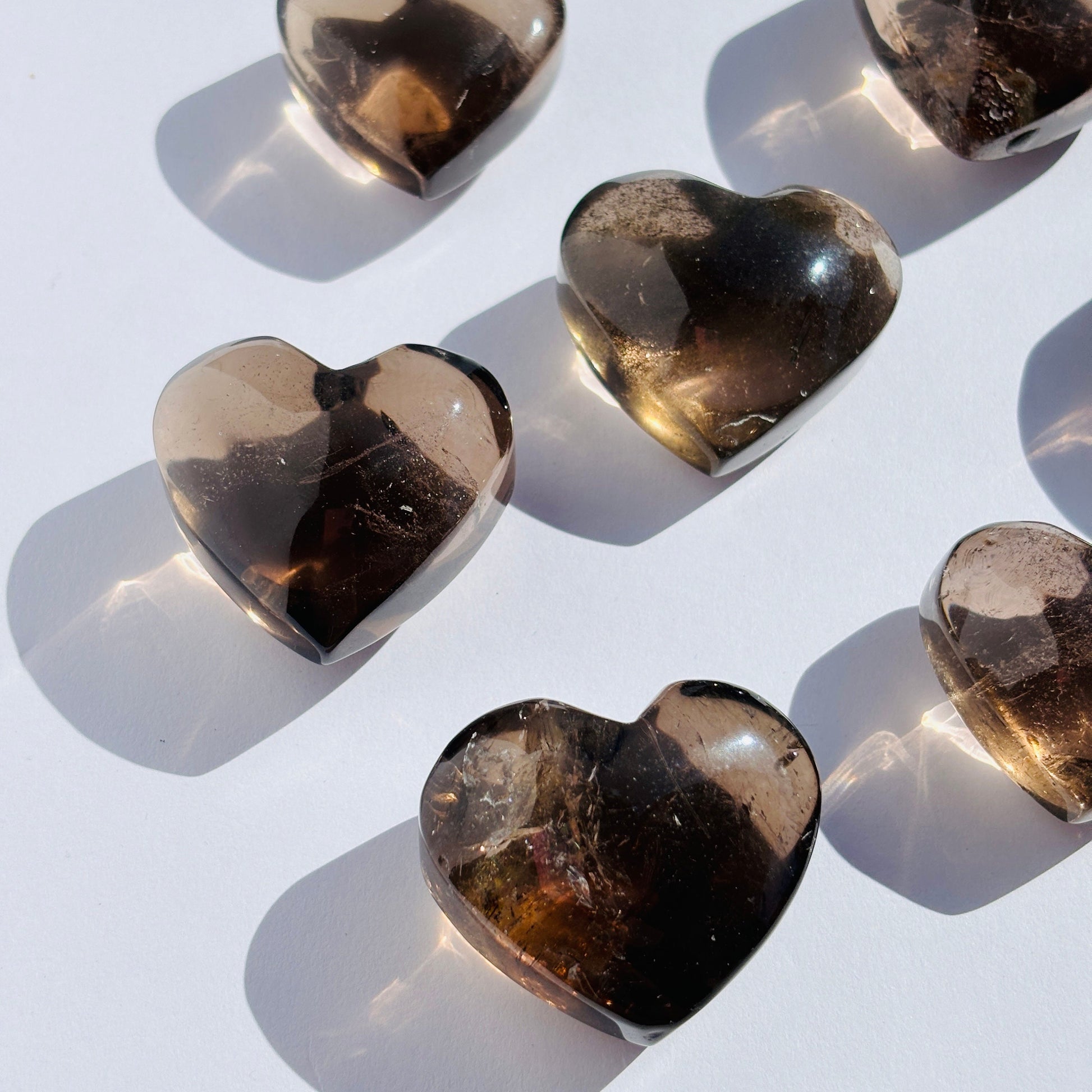 Smoky Quartz Puffy Crystal Heart Carving Sculpture