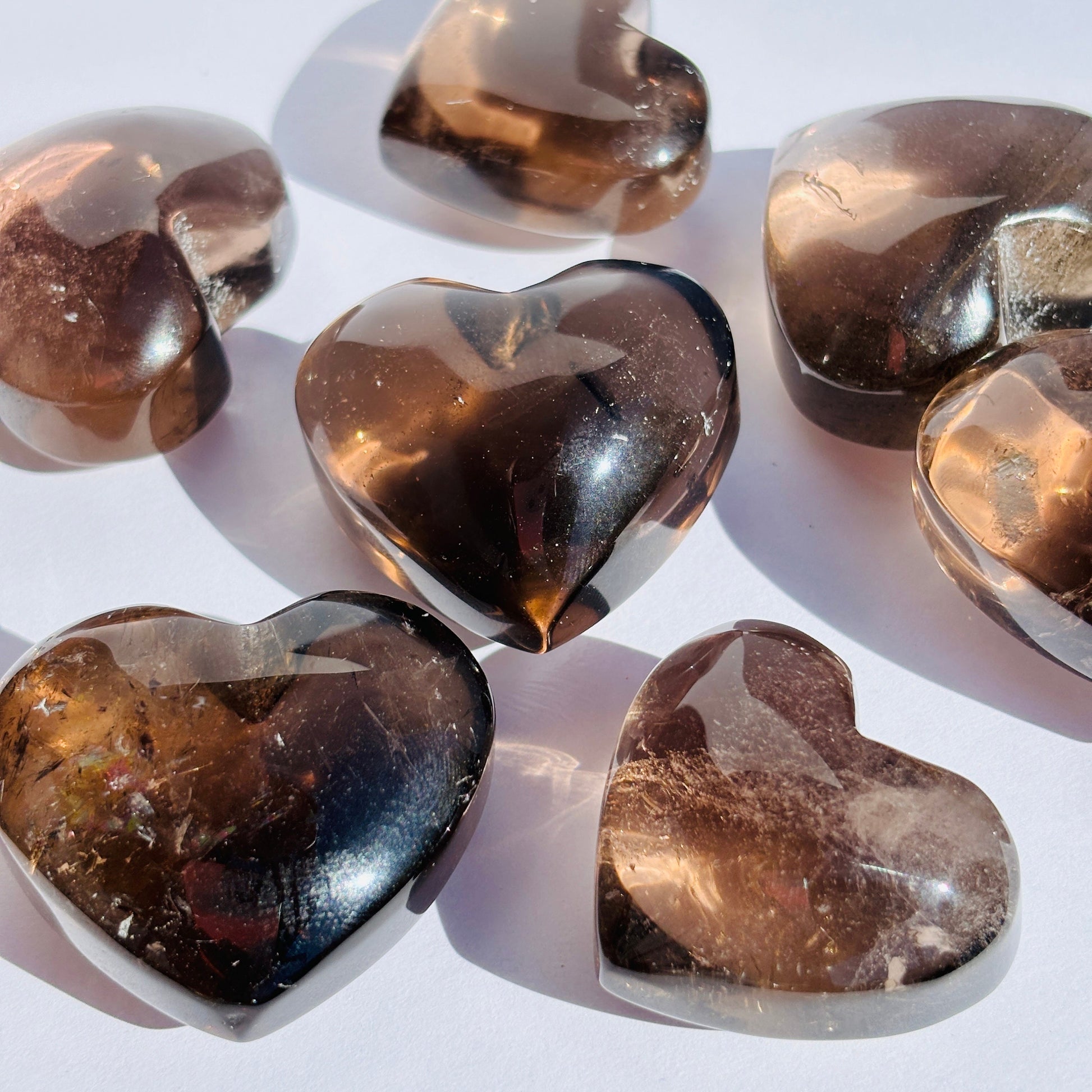 Smoky Quartz Puffy Crystal Heart Carving Sculpture