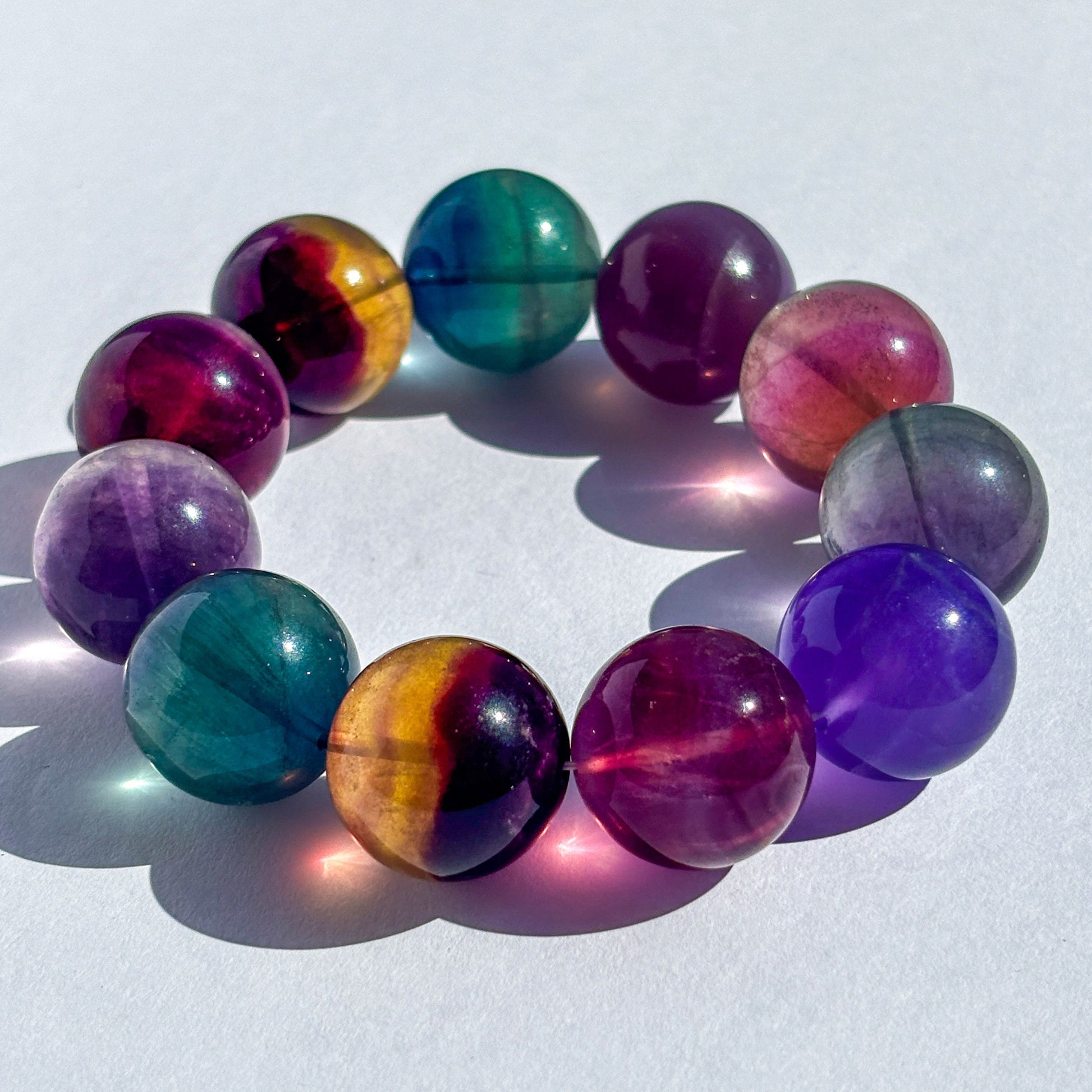 Rainbow Fluorite Large Chunky Crystal Bracelet