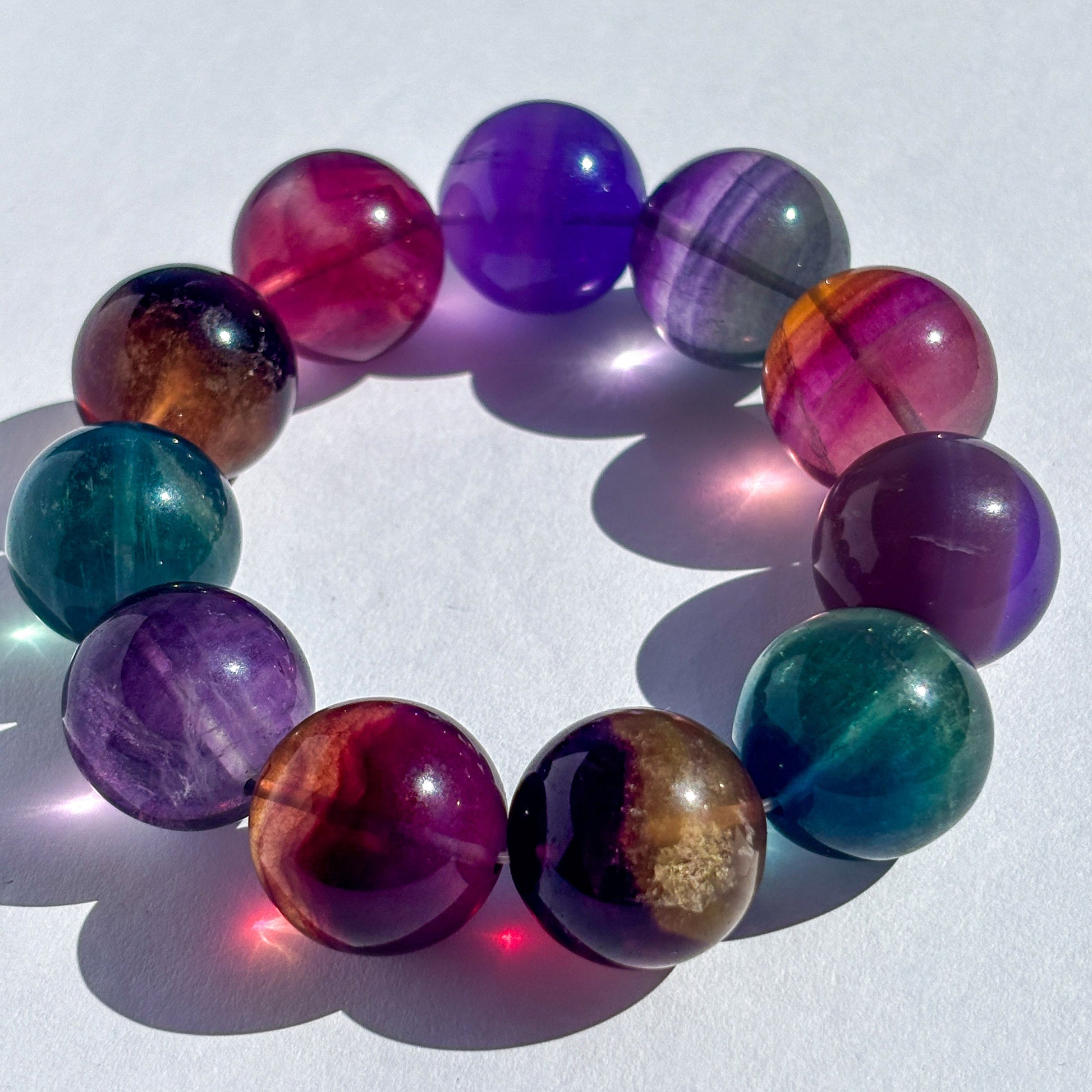Rainbow Fluorite Large Chunky Crystal Bracelet