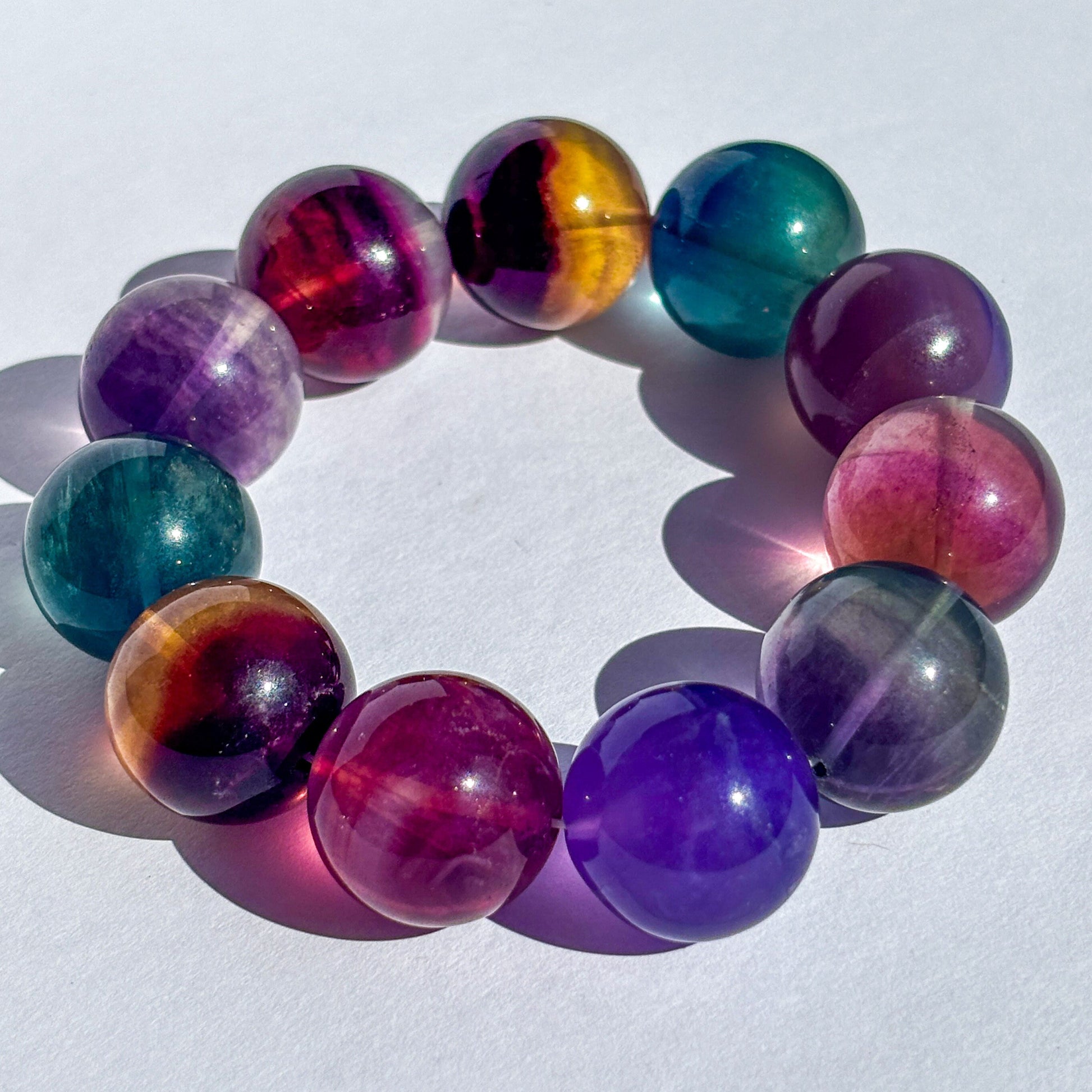 Rainbow Fluorite Large Chunky Crystal Bracelet