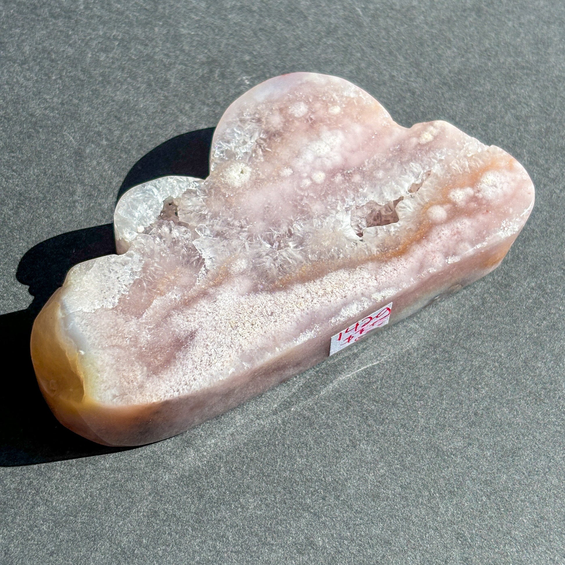 Pink Amethyst with Flower Agate Crystal Cloud Carving Stone Sculpture