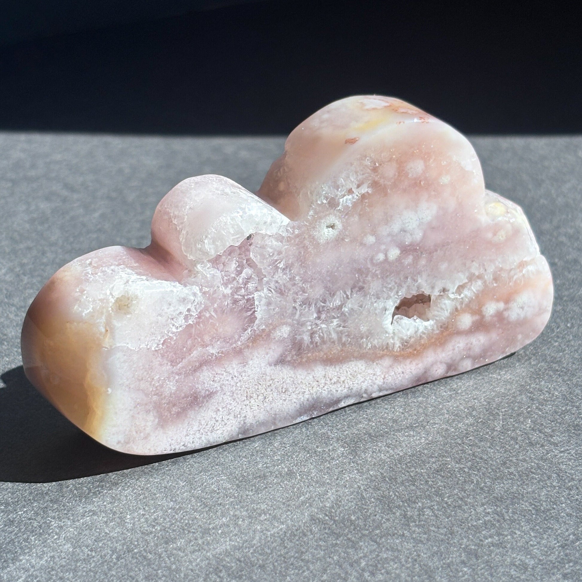 Pink Amethyst with Flower Agate Crystal Cloud Carving Stone Sculpture