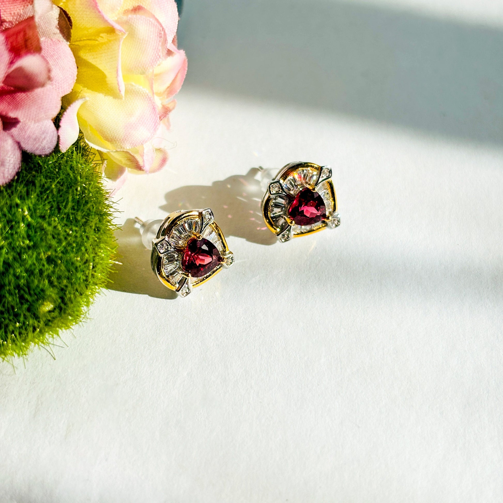 Purple Garnet and Moissanite Sterling Silver Earrings