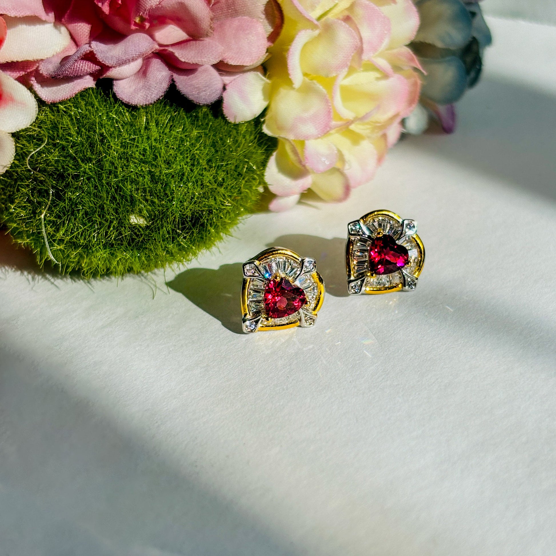 Purple Garnet and Moissanite Sterling Silver Earrings