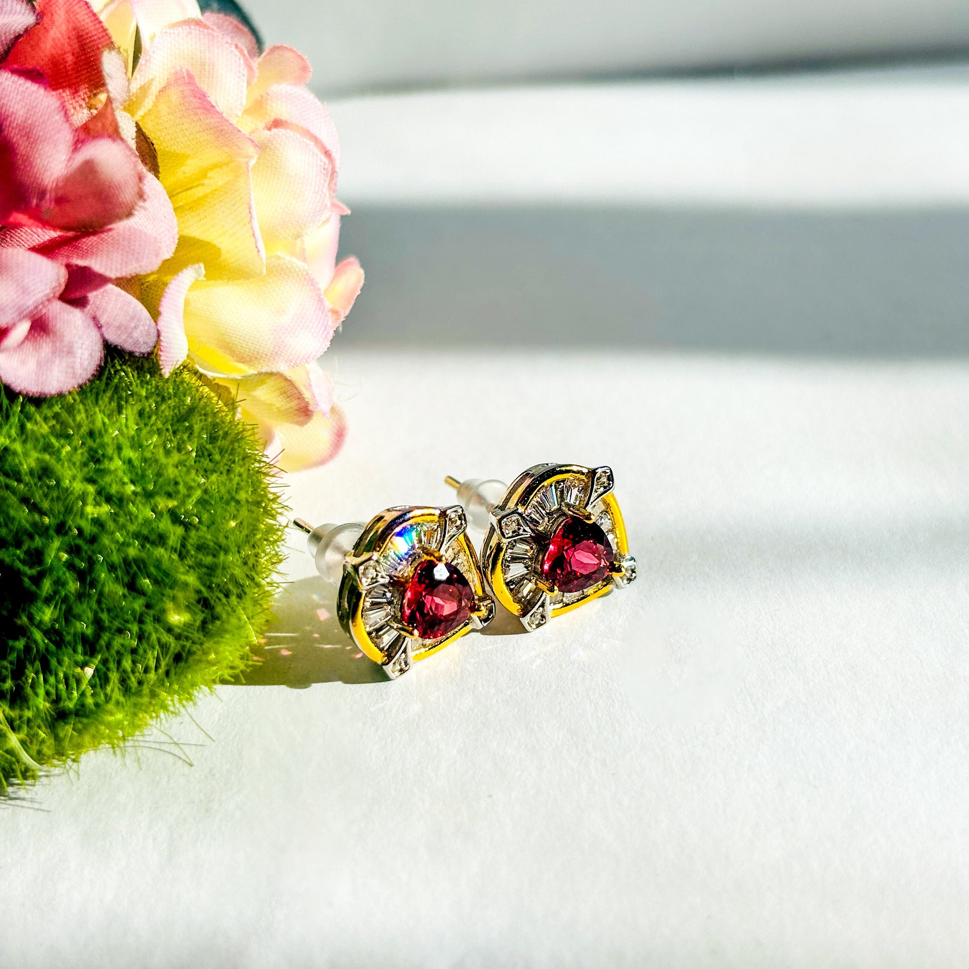Purple Garnet and Moissanite Sterling Silver Earrings