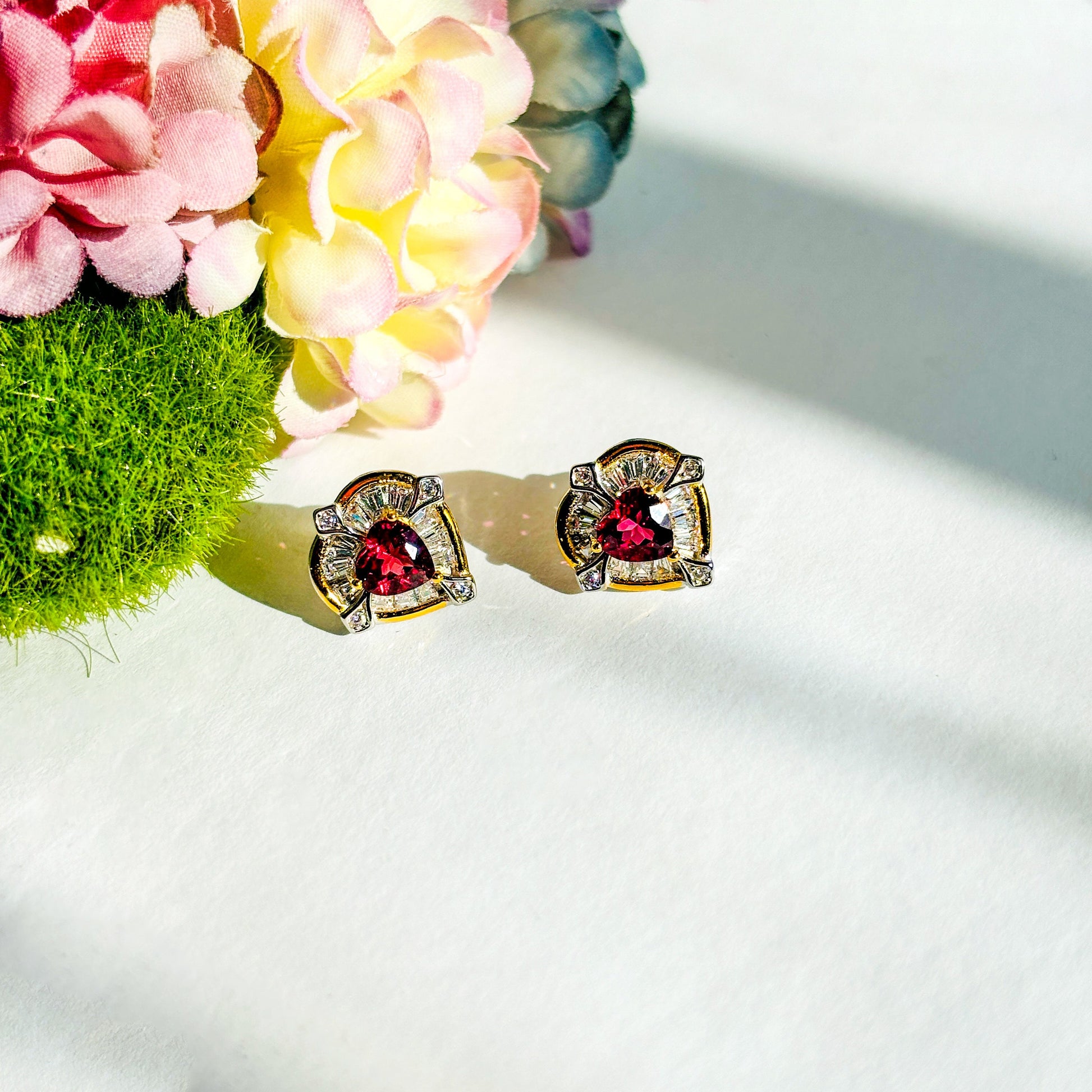 Purple Garnet and Moissanite Sterling Silver Earrings
