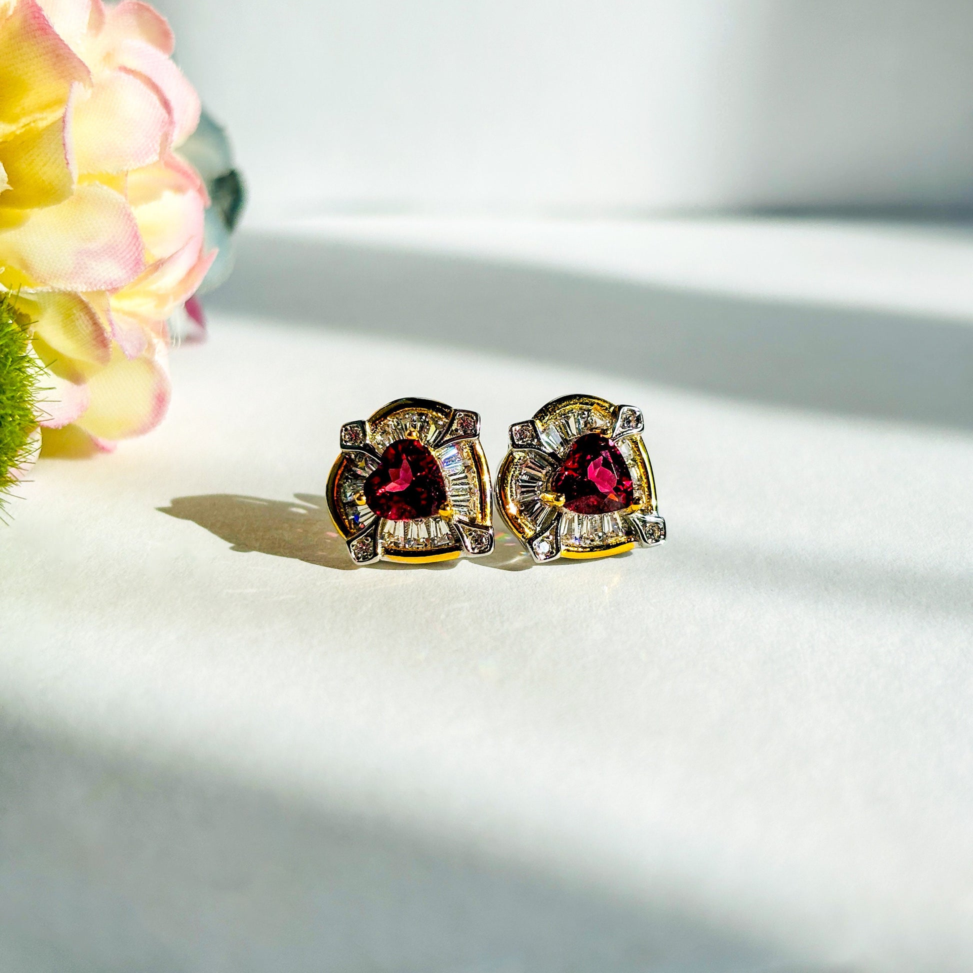 Purple Garnet and Moissanite Sterling Silver Earrings