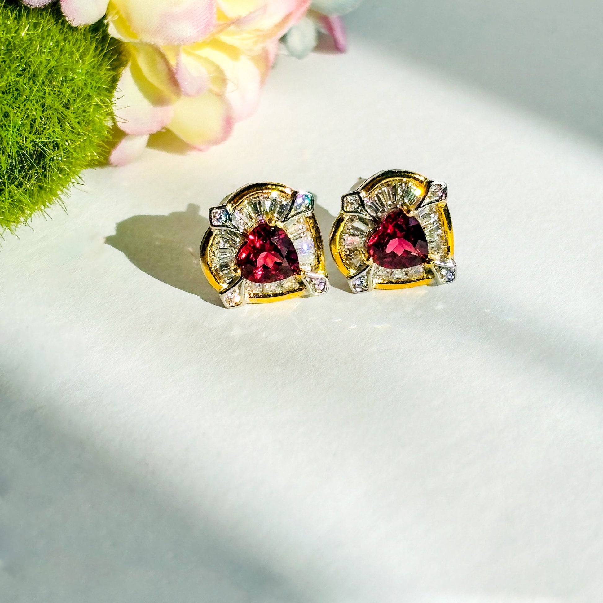 Purple Garnet and Moissanite Sterling Silver Earrings