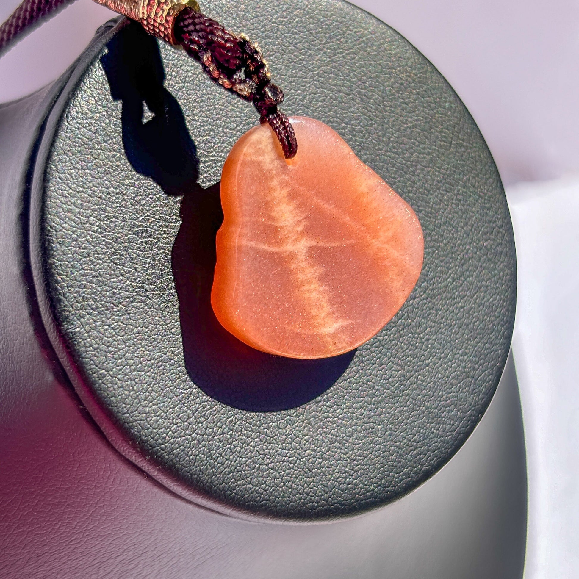 Laughing Buddha Peach Moonstone Sunstone Cord Necklace