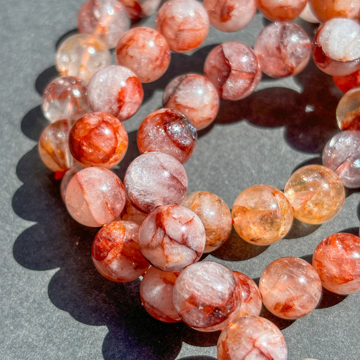 Fire Quartz Crystal Bracelet for Grounding, Confidence & Motivation, Large Round Bead Stretch Bracelet, Red Hematoid Quartz Jewelry Unisex