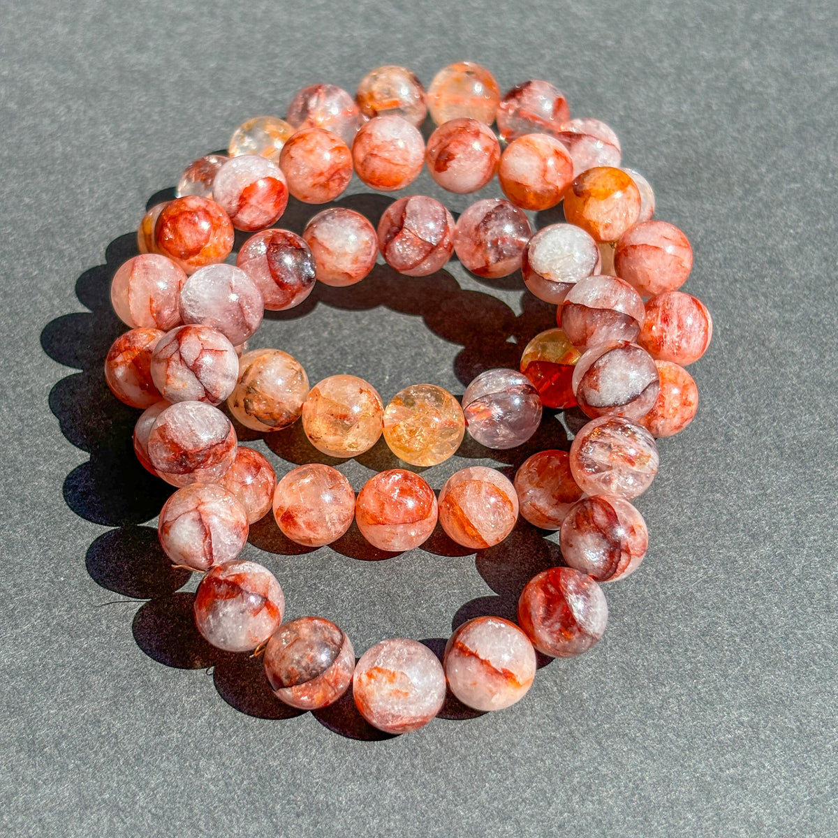 Fire Quartz Crystal Bracelet for Grounding, Confidence & Motivation, Large Round Bead Stretch Bracelet, Red Hematoid Quartz Jewelry Unisex