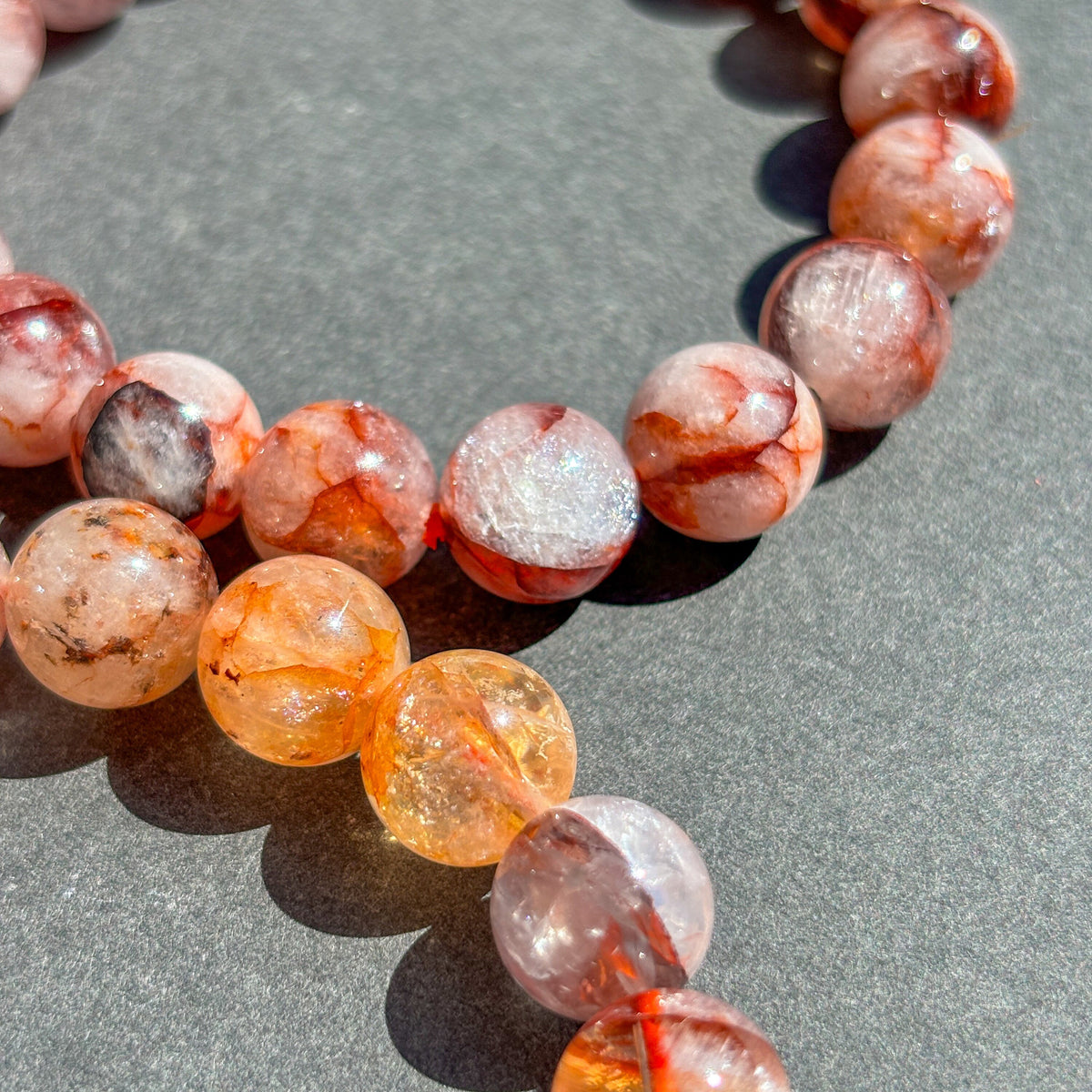 Fire Quartz Crystal Bracelet for Grounding, Confidence & Motivation, Large Round Bead Stretch Bracelet, Red Hematoid Quartz Jewelry Unisex
