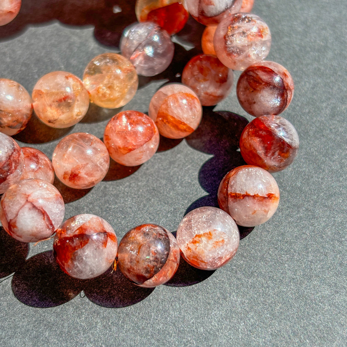 Fire Quartz Crystal Bracelet for Grounding, Confidence & Motivation, Large Round Bead Stretch Bracelet, Red Hematoid Quartz Jewelry Unisex
