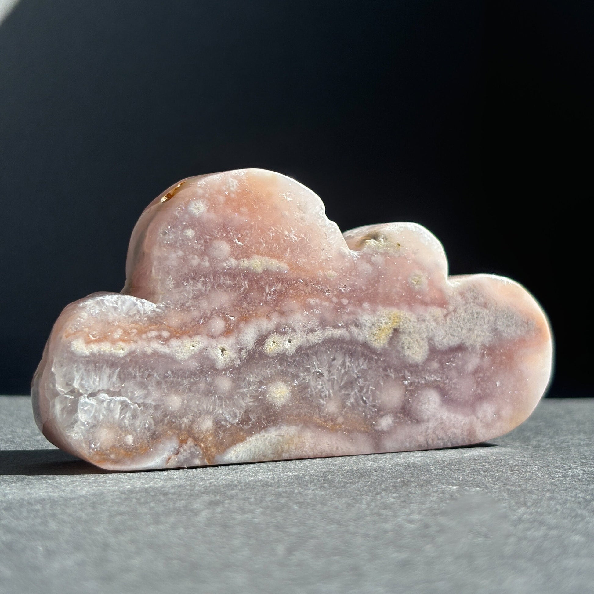 Pink Amethyst with Flower Agate Crystal Cloud Carving Stone Sculpture