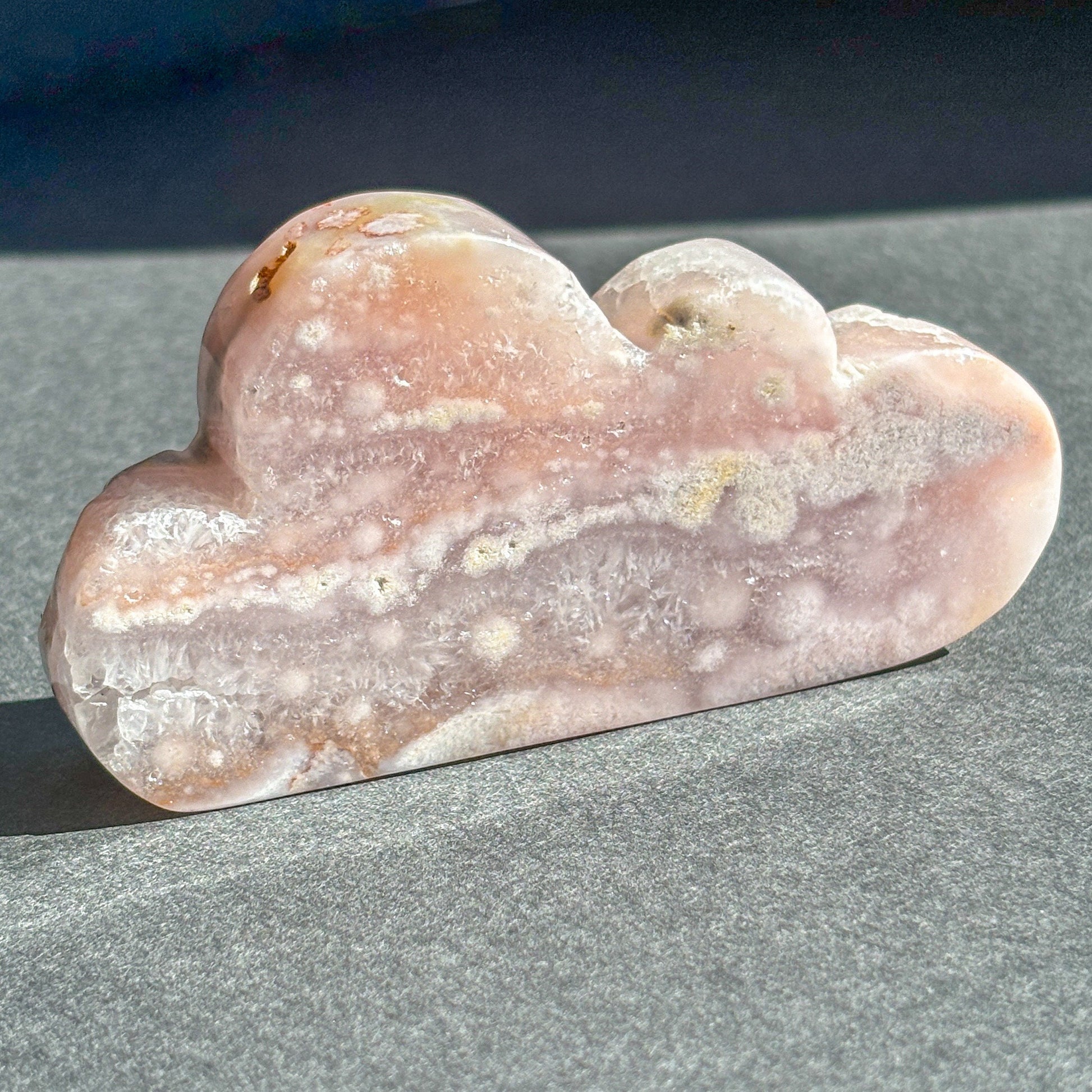 Pink Amethyst with Flower Agate Crystal Cloud Carving Stone Sculpture