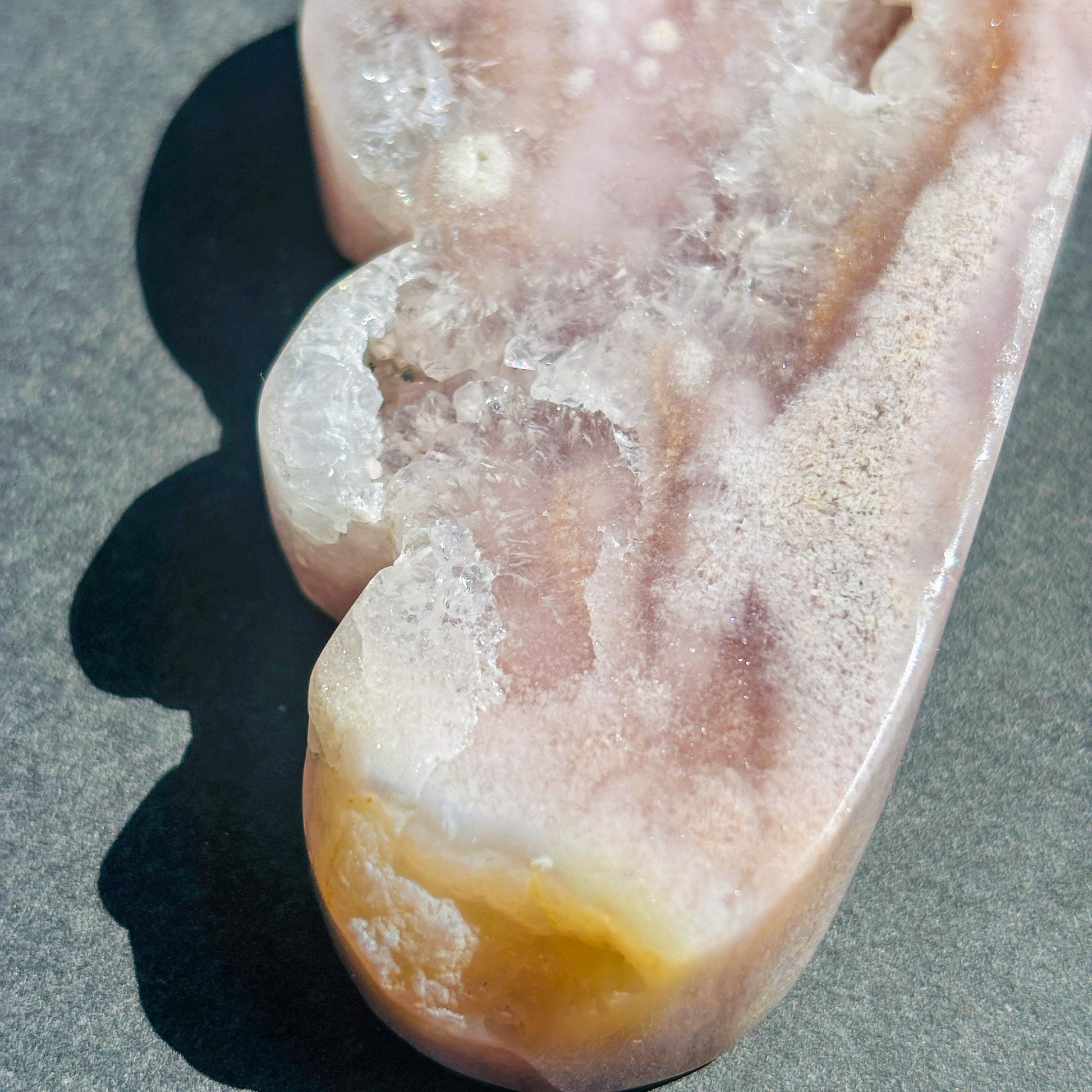 Pink Amethyst with Flower Agate Crystal Cloud Carving Stone Sculpture