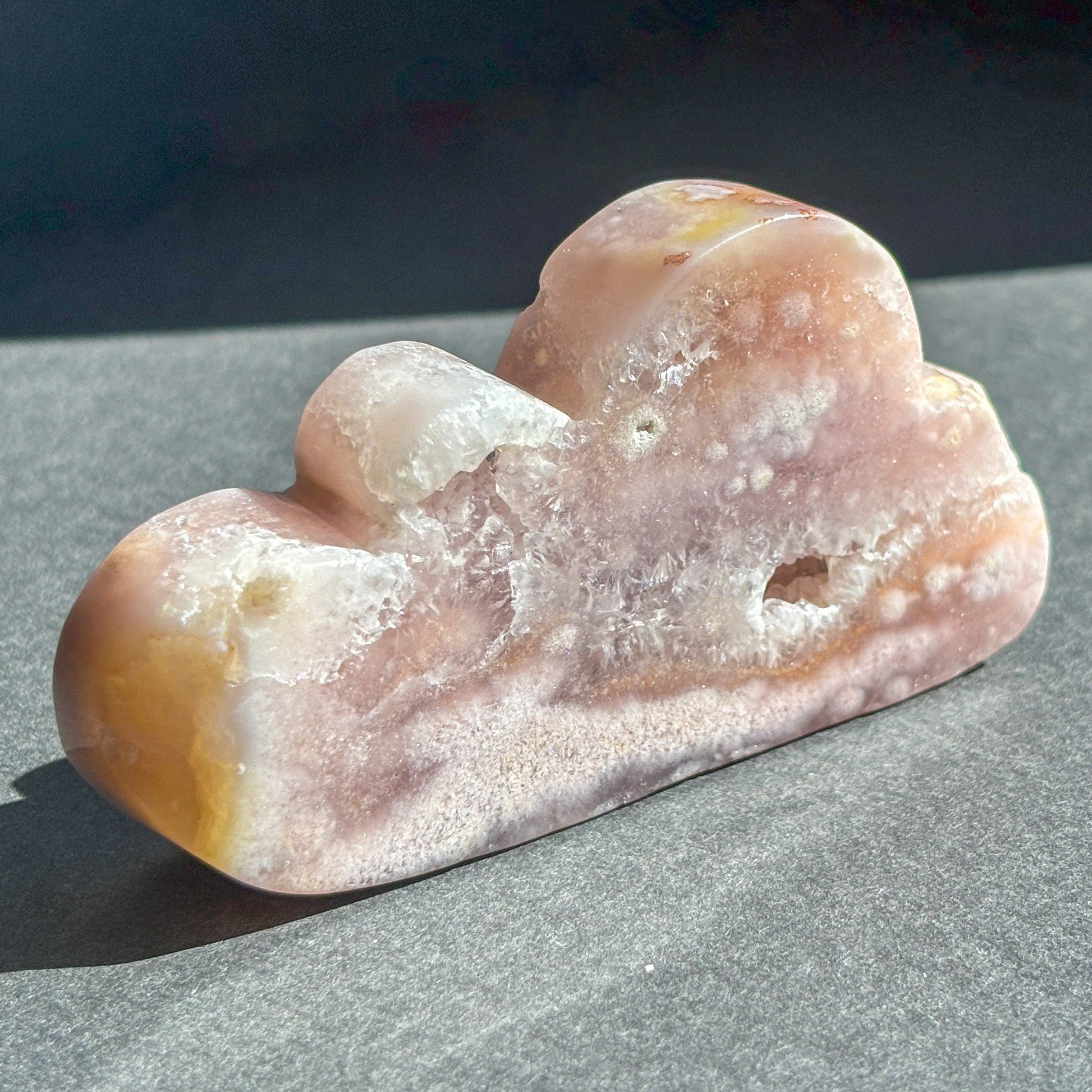 Pink Amethyst with Flower Agate Crystal Cloud Carving Stone Sculpture