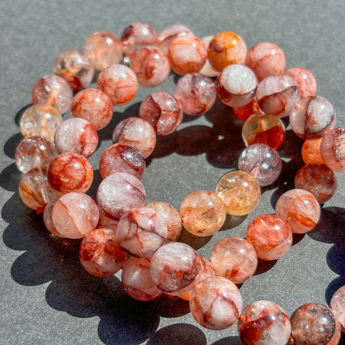 Fire Quartz Crystal Bracelet for Grounding, Confidence & Motivation, Large Round Bead Stretch Bracelet, Red Hematoid Quartz Jewelry Unisex
