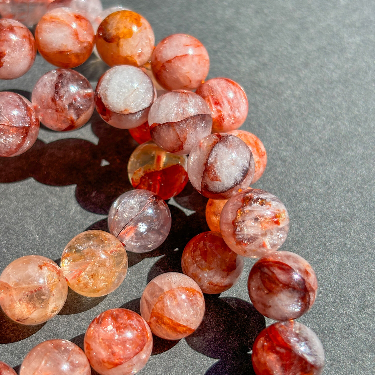 Fire Quartz Crystal Bracelet for Grounding, Confidence & Motivation, Large Round Bead Stretch Bracelet, Red Hematoid Quartz Jewelry Unisex