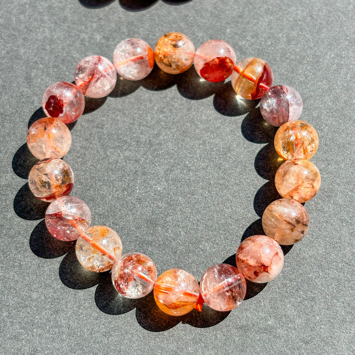 Fire Quartz Crystal Bracelet for Grounding, Confidence & Motivation, Large Round Bead Stretch Bracelet, Red Hematoid Quartz Jewelry Unisex