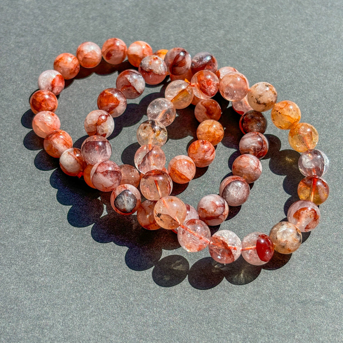 Fire Quartz Crystal Bracelet for Grounding, Confidence & Motivation, Large Round Bead Stretch Bracelet, Red Hematoid Quartz Jewelry Unisex