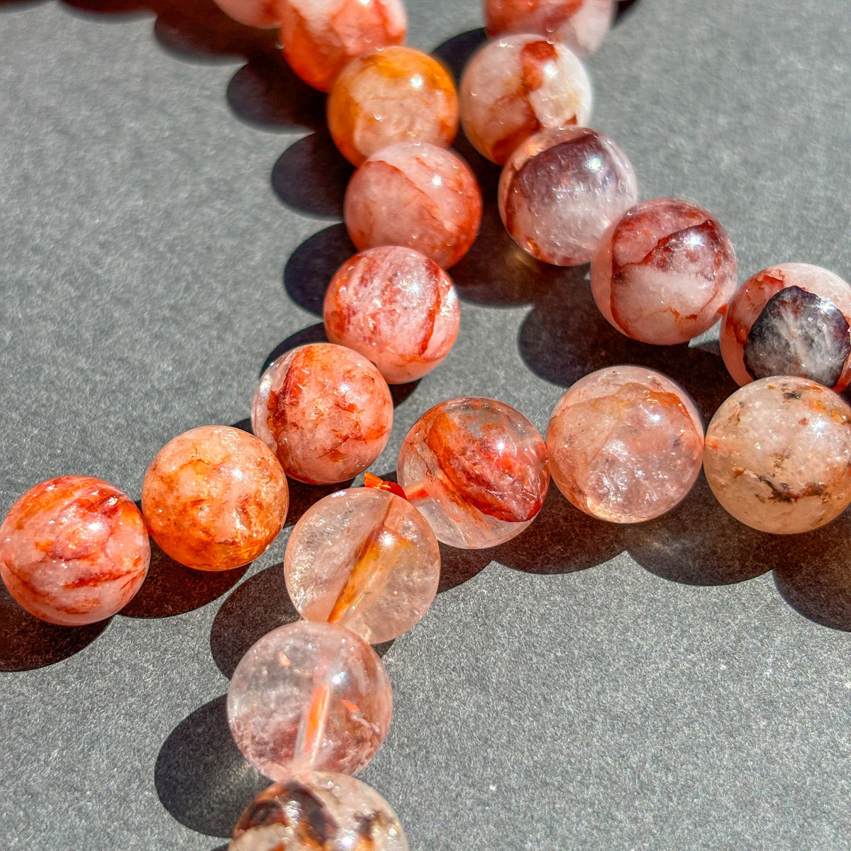 Fire Quartz Crystal Bracelet for Grounding, Confidence & Motivation, Large Round Bead Stretch Bracelet, Red Hematoid Quartz Jewelry Unisex