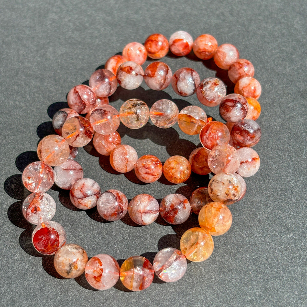 Fire Quartz Crystal Bracelet for Grounding, Confidence & Motivation, Large Round Bead Stretch Bracelet, Red Hematoid Quartz Jewelry Unisex