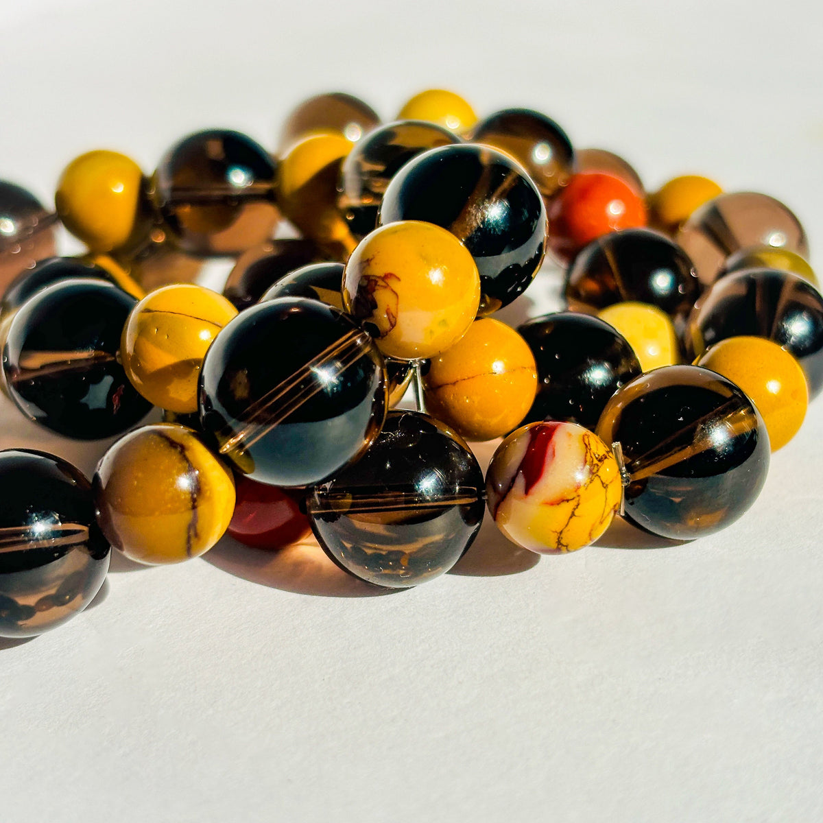 Smoky Quartz and Mookaite Crystal Bracelet