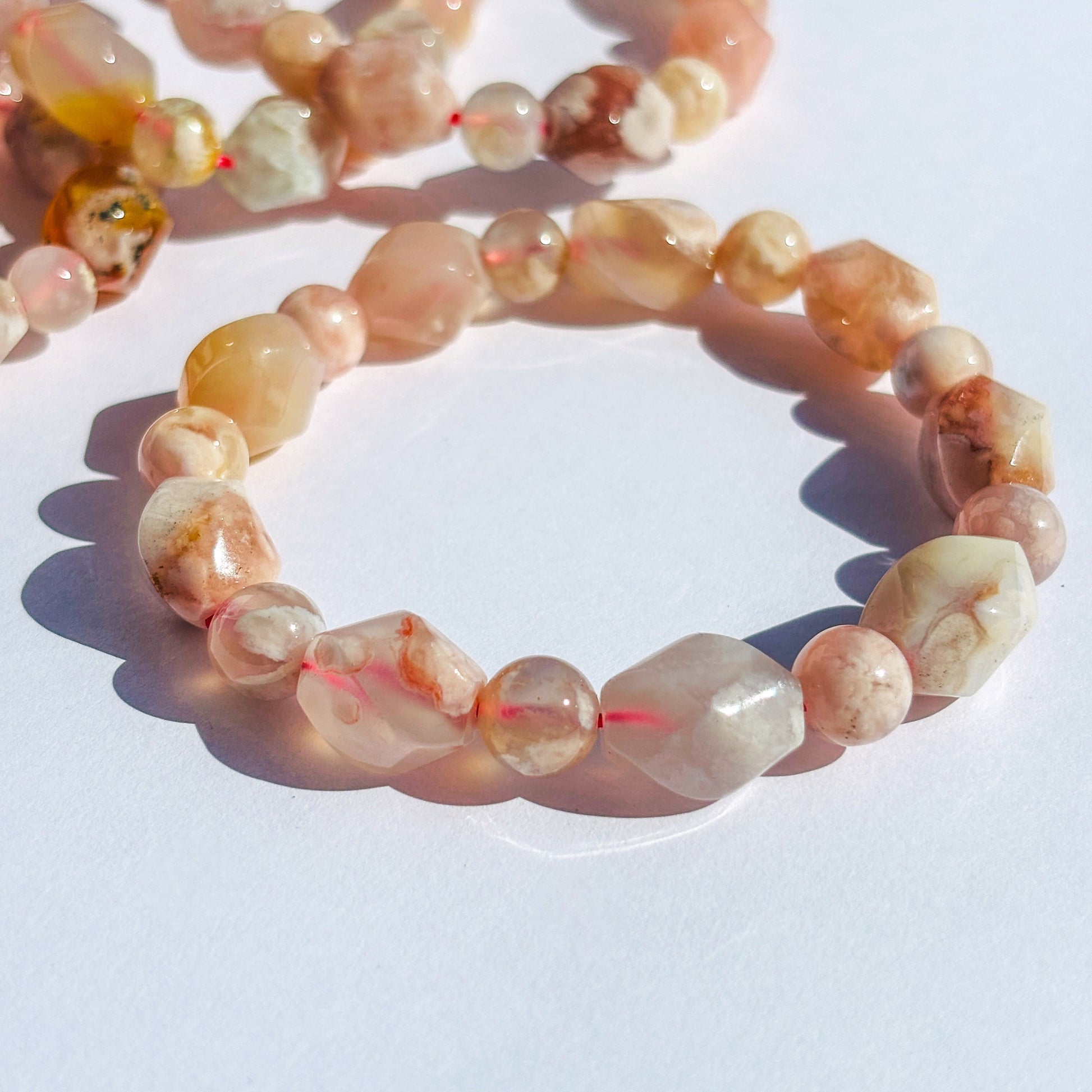 Handmade Pink Flower Agate Crystal Bracelet