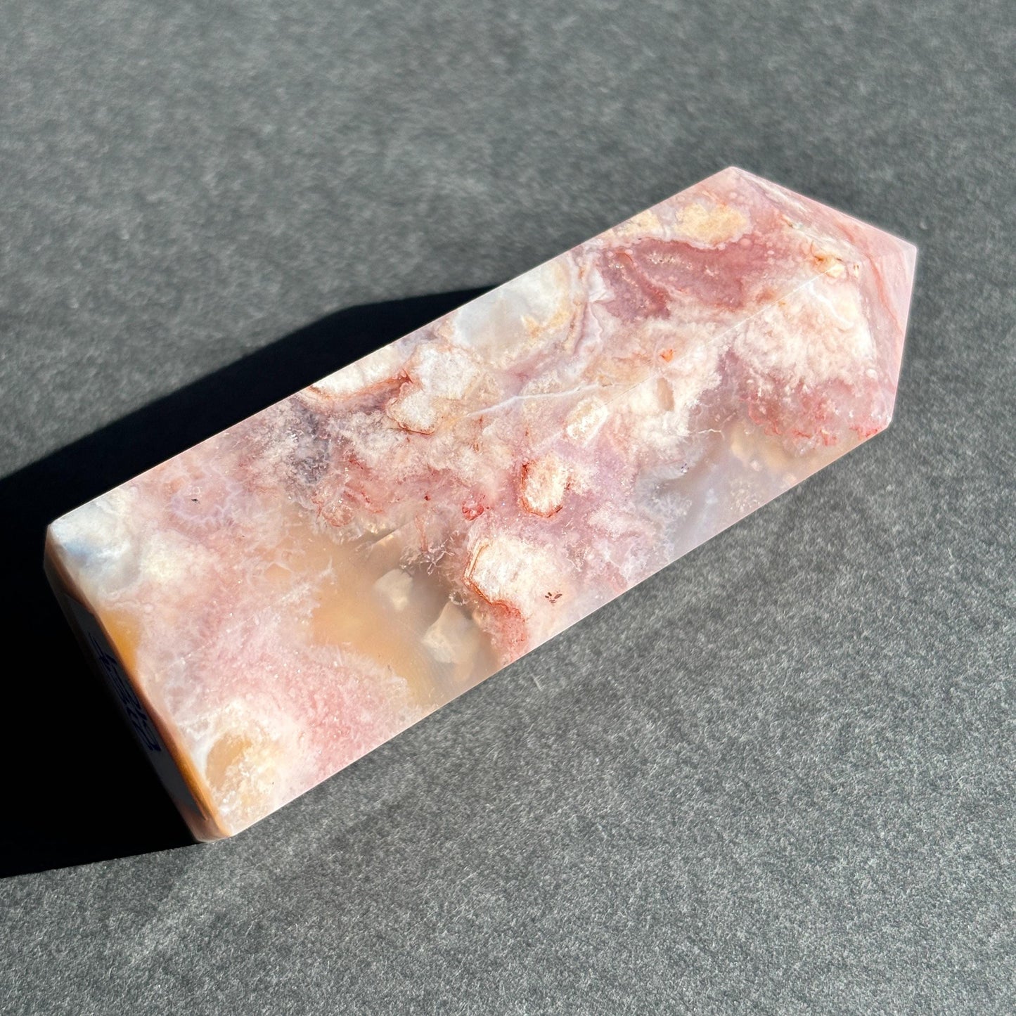 Pink Flower Agate Crystal Tower